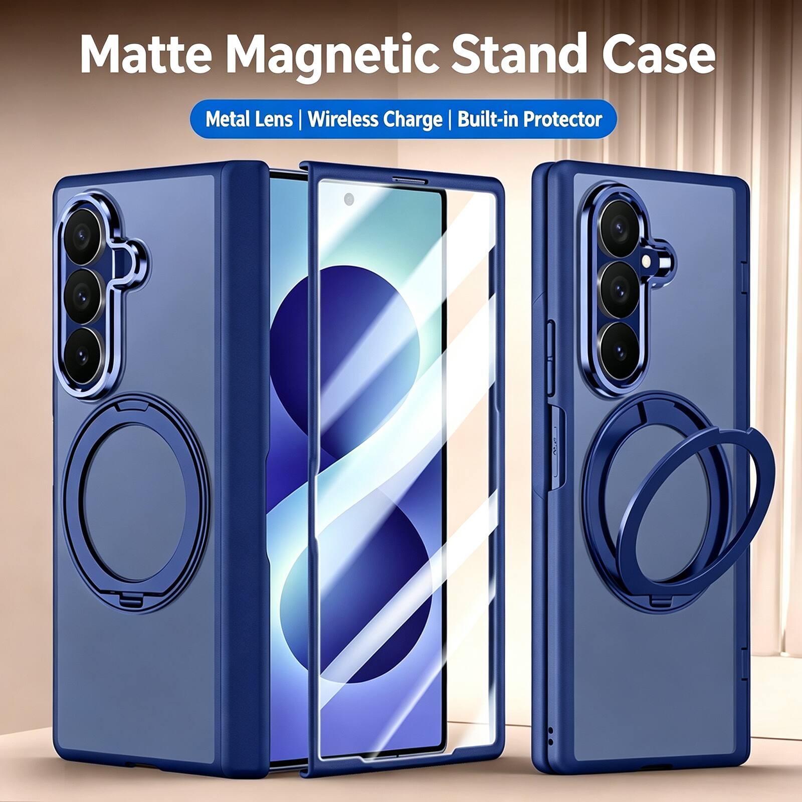 Matte Magnetic Stand Case  
Metal Lens | Wireless Charge | Built-in Protector
