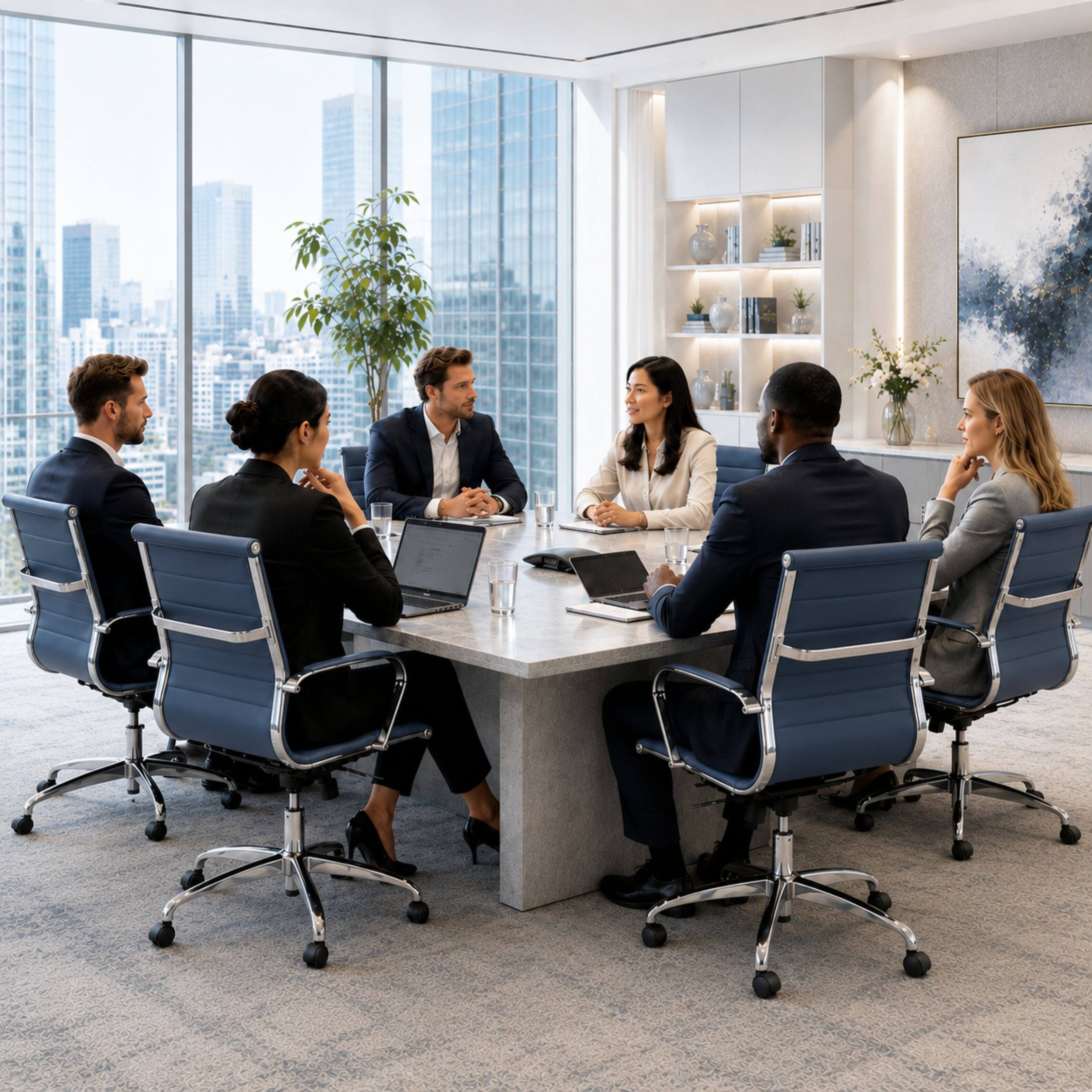 Alt View 4. LeisureMod - Benmar Modern Ergonomic Ribbed Leather Office Desk Chair, Steel Frame, Computer Chair for Home Office & Workspace Use - Navy Blue.