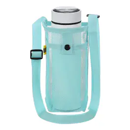Unique Bargains - Mesh Water Bottle Sleeve Bag with Shoulder Strap, Crossbody Carrier Sling Pouch for Hiking Gym Camping Travel - Blue