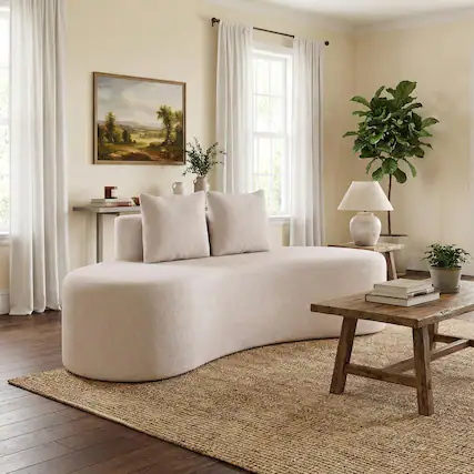 Front. Pefilos - Upholstered Curved Sofa with 2 Cozy Pillows, Modern 3-Seat Low Back Sofa for Living Room Apartment Small Space, Soft - Gray.