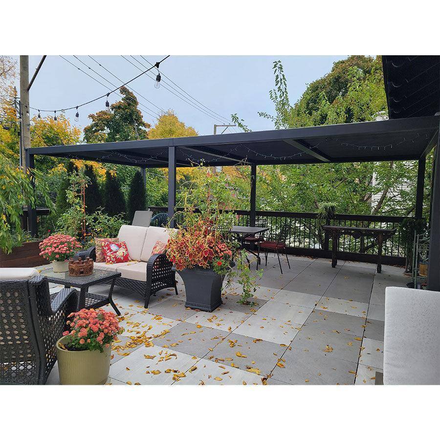Angle. PURPLE LEAF - Louvered Pergola Outdoor Gray Aluminum Pergola with Adjustable Roof for Deck Backyard Garden Hardtop Gazebo - 12' X 20'.