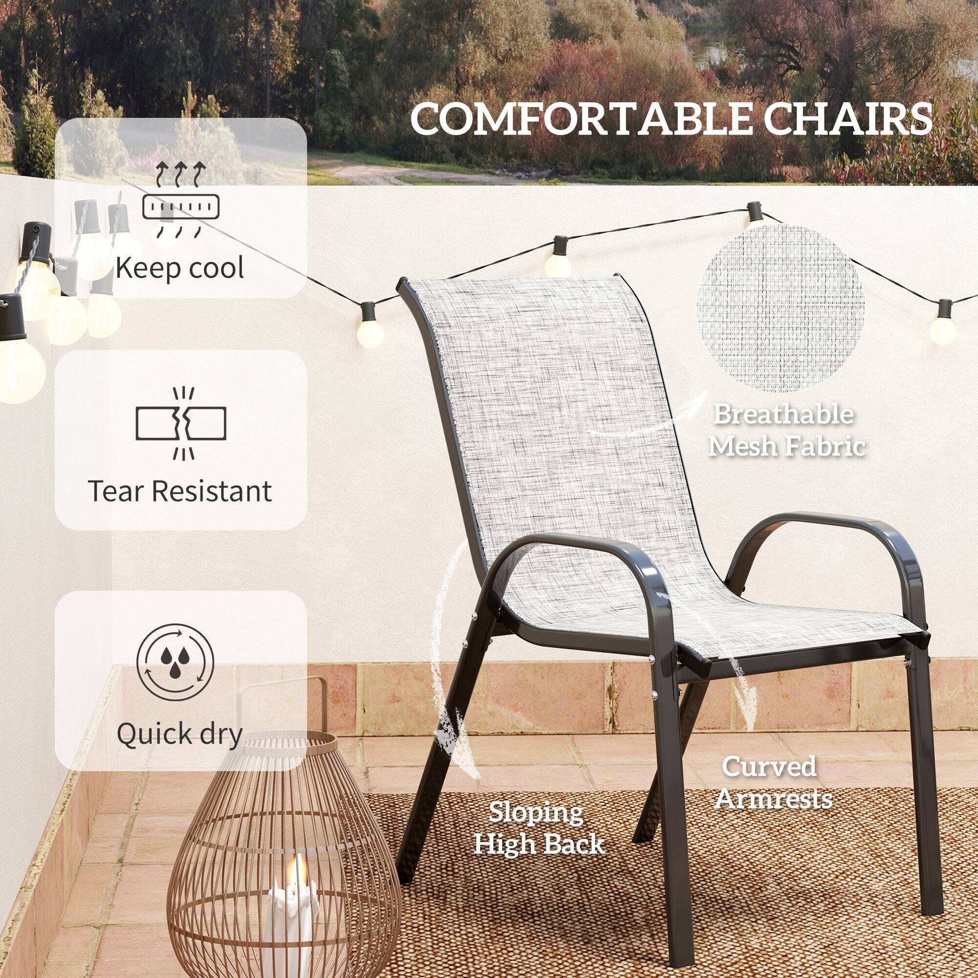 COMFORTABLE CHAIRS

- Keep cool
- Tear Resistant
- Quick dry
- Breathable Mesh Fabric
- Sloping High Back
- Curved Armrests