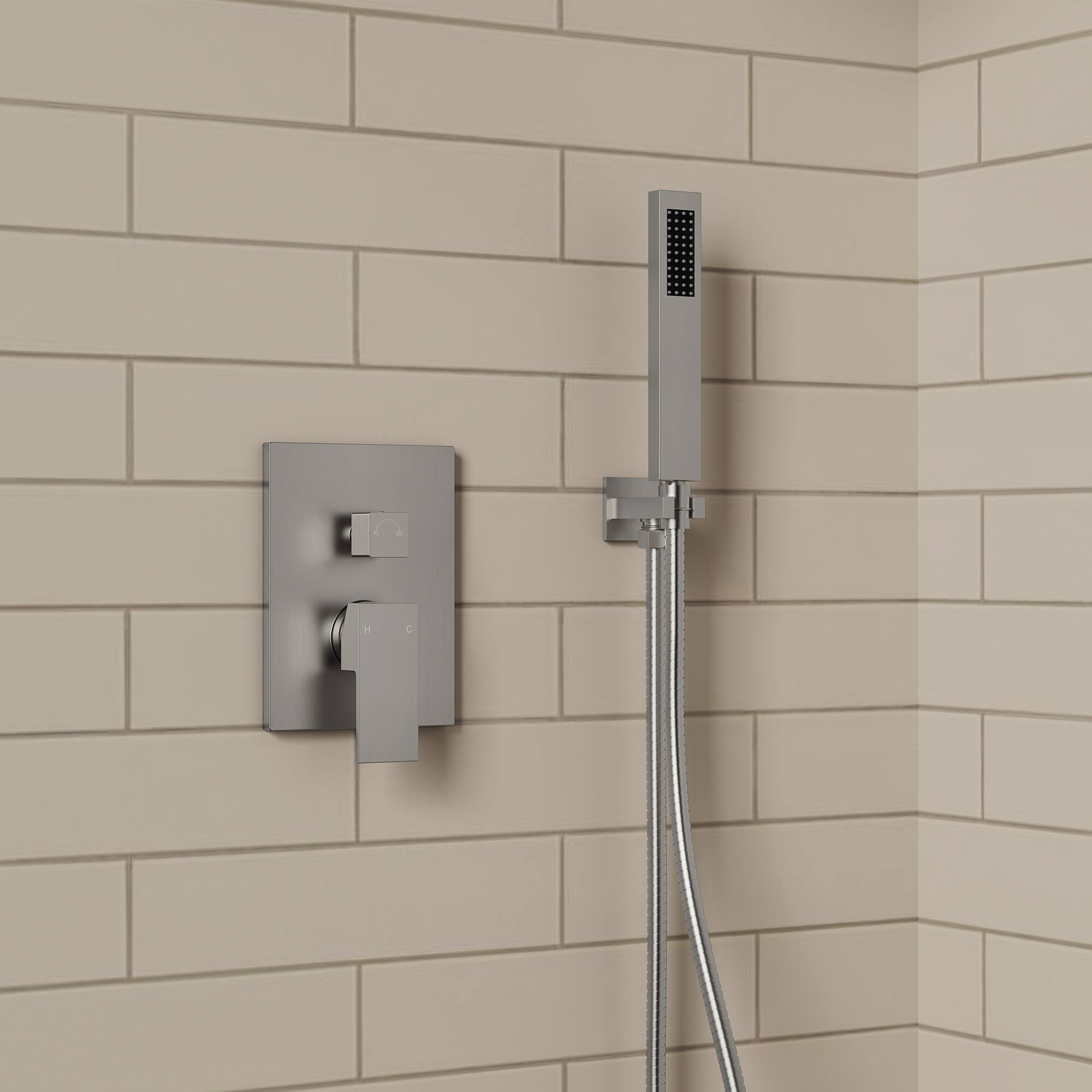 Alt View 7. GRANDJOY - LED Rainfall Dual Function Shower System with Pressure Balance Valve - Brushed Nickel.
