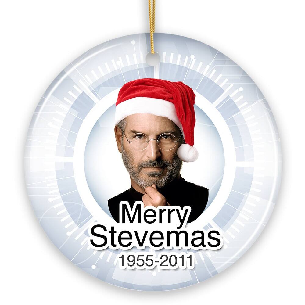 OrnamentallyYou - Steve Jobs Merry Stevemas Memorial Christmas Ornament Gift for Technology Company Founder - Multi-colored