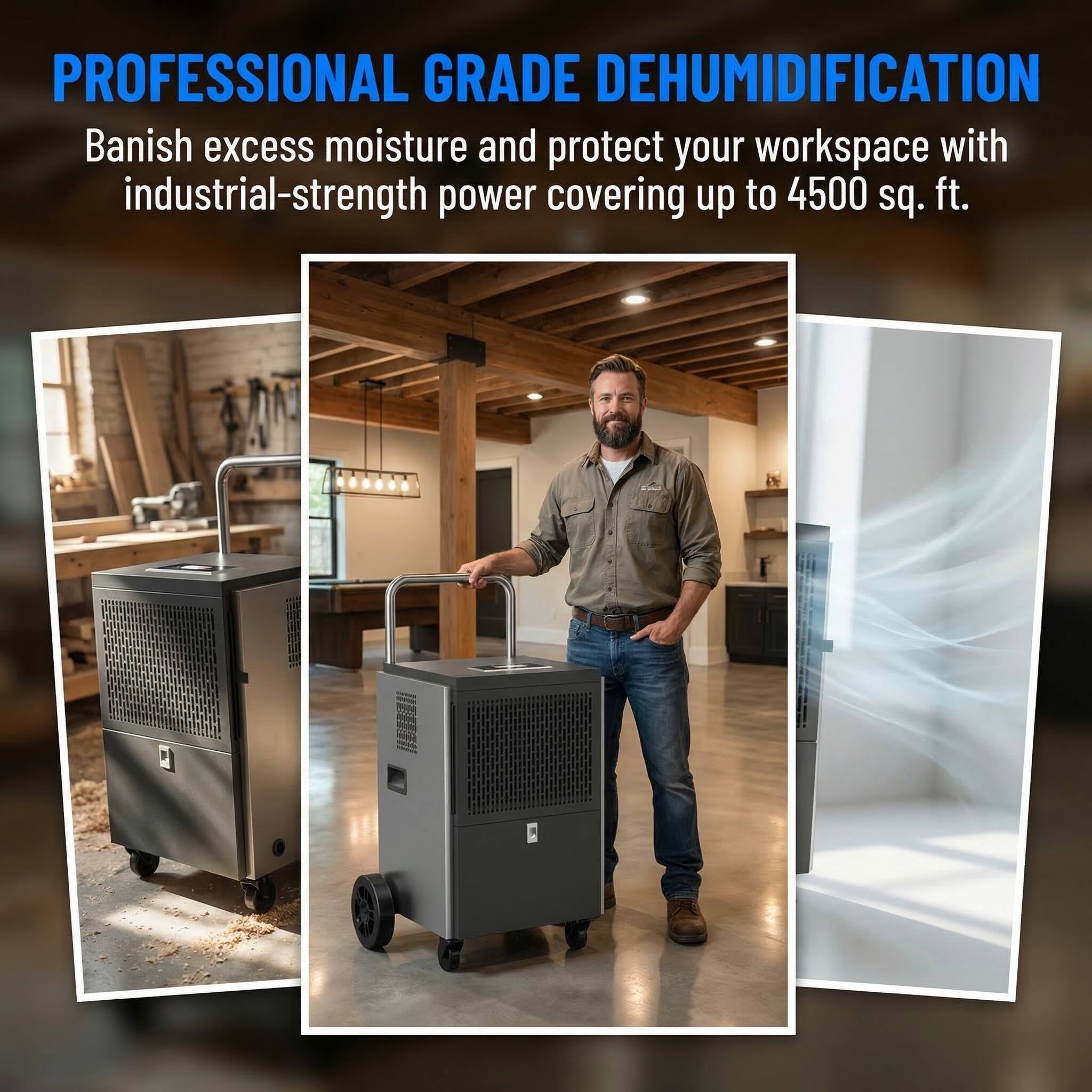 PROFESSIONAL GRADE DEHUMIDIFICATION  
Banish excess moisture and protect your workspace with industrial-strength power covering up to 4500 sq. ft.