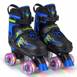Gymax - Kids Roller Skates 4 Sizes Adjustable Quad Skates w/Light-up Wheels for Ages 7-9 Navy - Blue