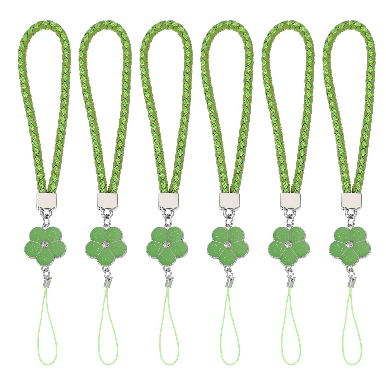 Unique Bargains - 6pcs Creative Braided Flower Phone Charm Wrist Lanyard for Case Camera Keychain Hand String - Green