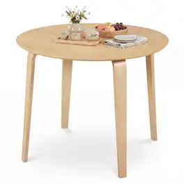 Costway - 37.5" Round Kitchen Table Circle Dining Room Table with Rubber Wood Legs - Natural