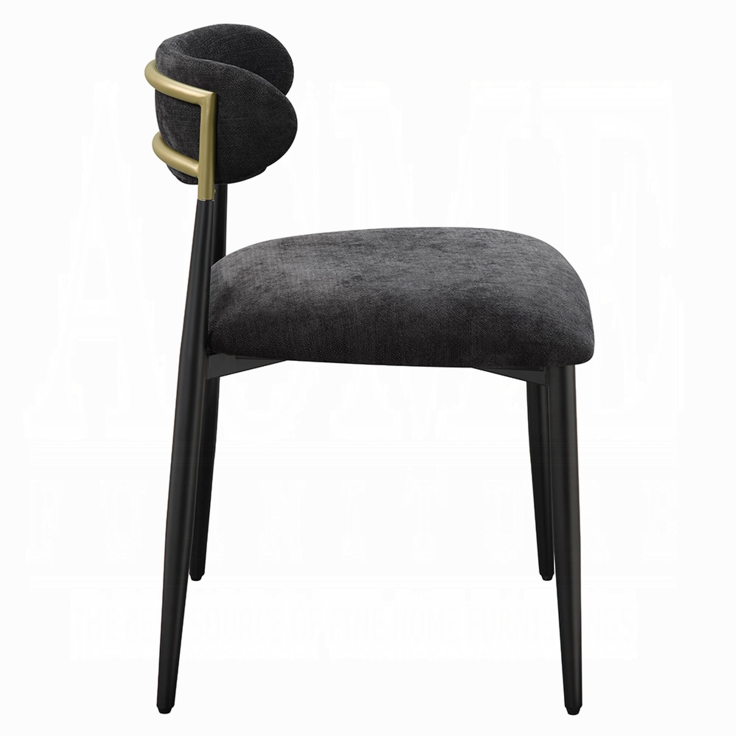 Alt View 2. Manhattan Lane - Vonn Side Dining Chair Set of 2, Black Chenille, Curved, Metal Legs - Black, Gold.