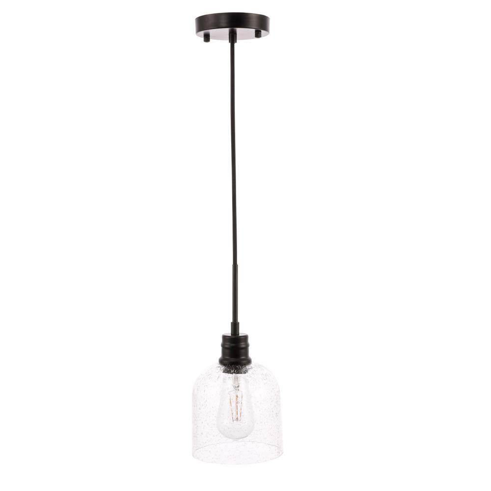 Alt View 2. Living District - Gabe 1 light Black and Clear seeded glass pendant - Black And Clear Seeded Glass.