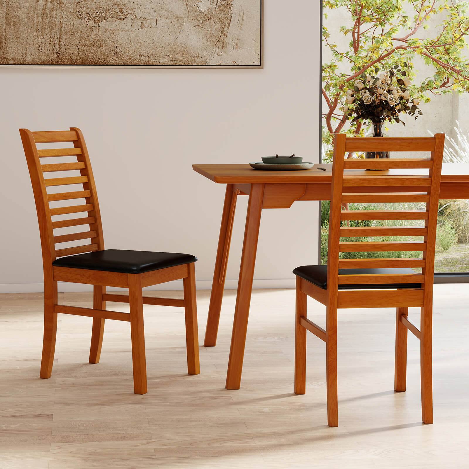 Alt View 3. Costway - Costway Modern Dining Chair Set of 4 Kitchen Chair with Rubber Wood Legs & Slatted Backrest - Brown.