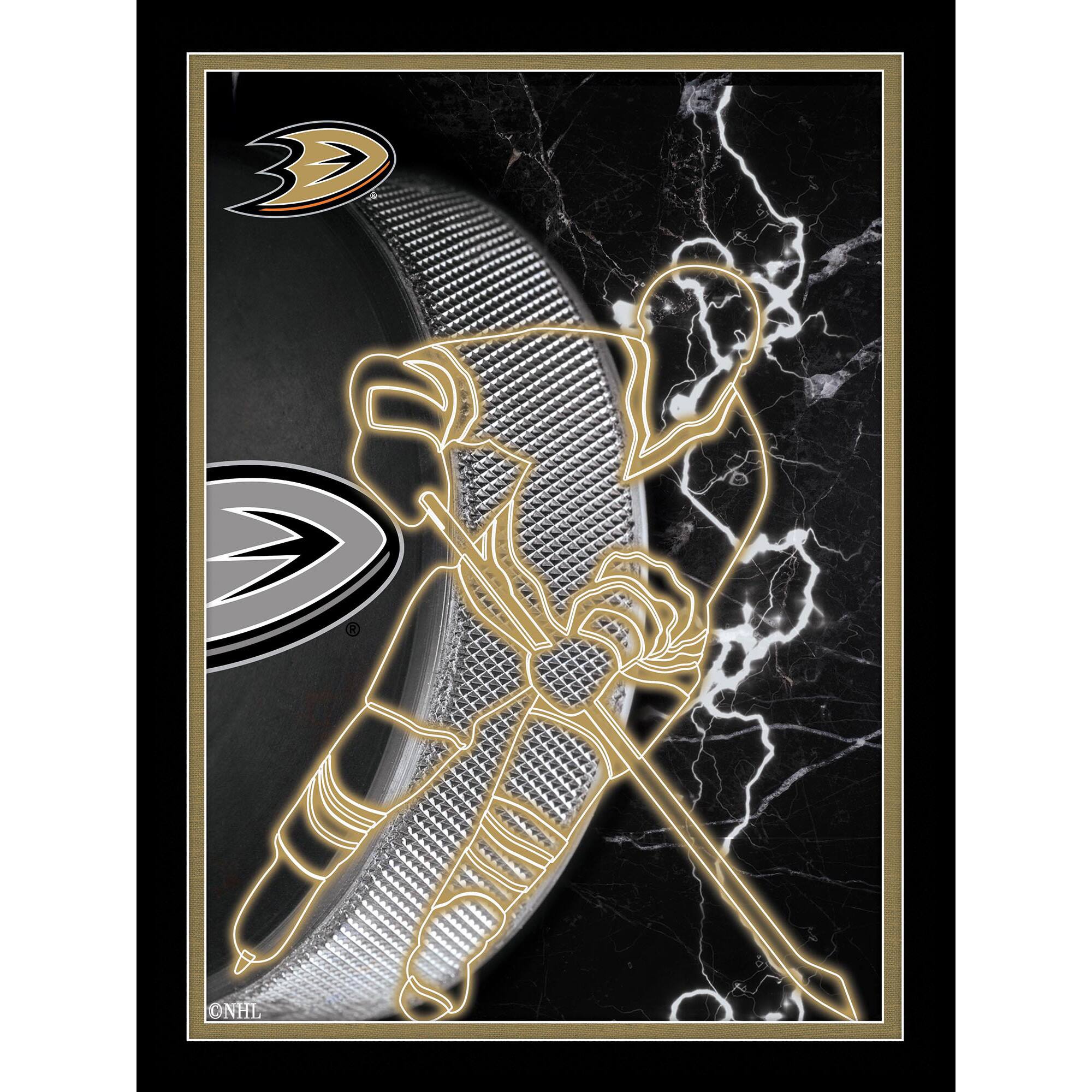 Black Anaheim Ducks 12'' x 16'' Framed Neon Player Print