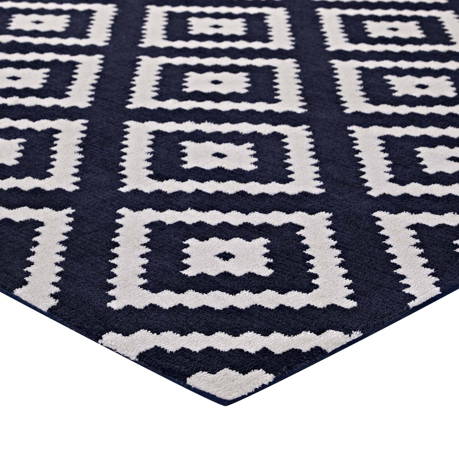Back. Modway - Alika Abstract Diamond Trellis Area Rug - Ivory and Navy.