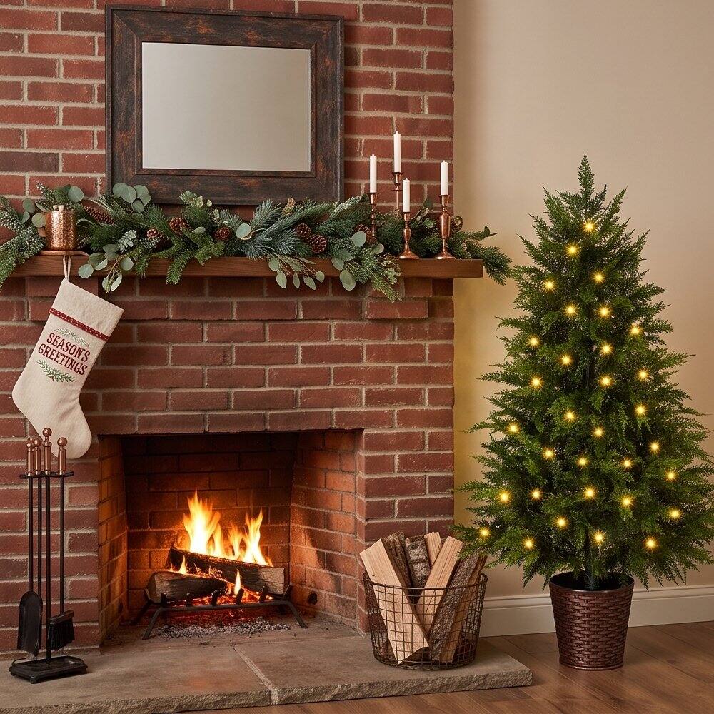 Angle. Wisairt - 48" Artificial Christmas Tree, 4Ft Full PE Realistic Cypress Tree for Indoor Holiday Decor - Green.