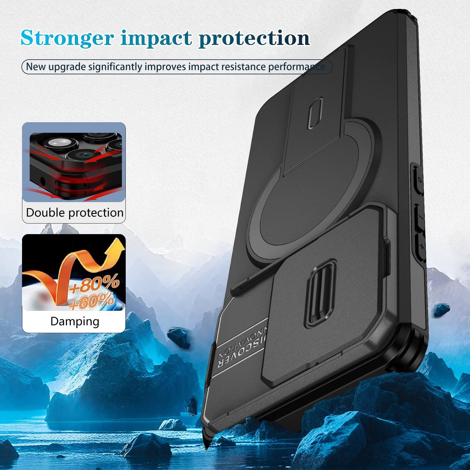 Stronger impact protection  
New upgrade significantly improves impact resistance performance  
Double protection  
+80% +60% Damping  
FAONA JISCOVER NOL