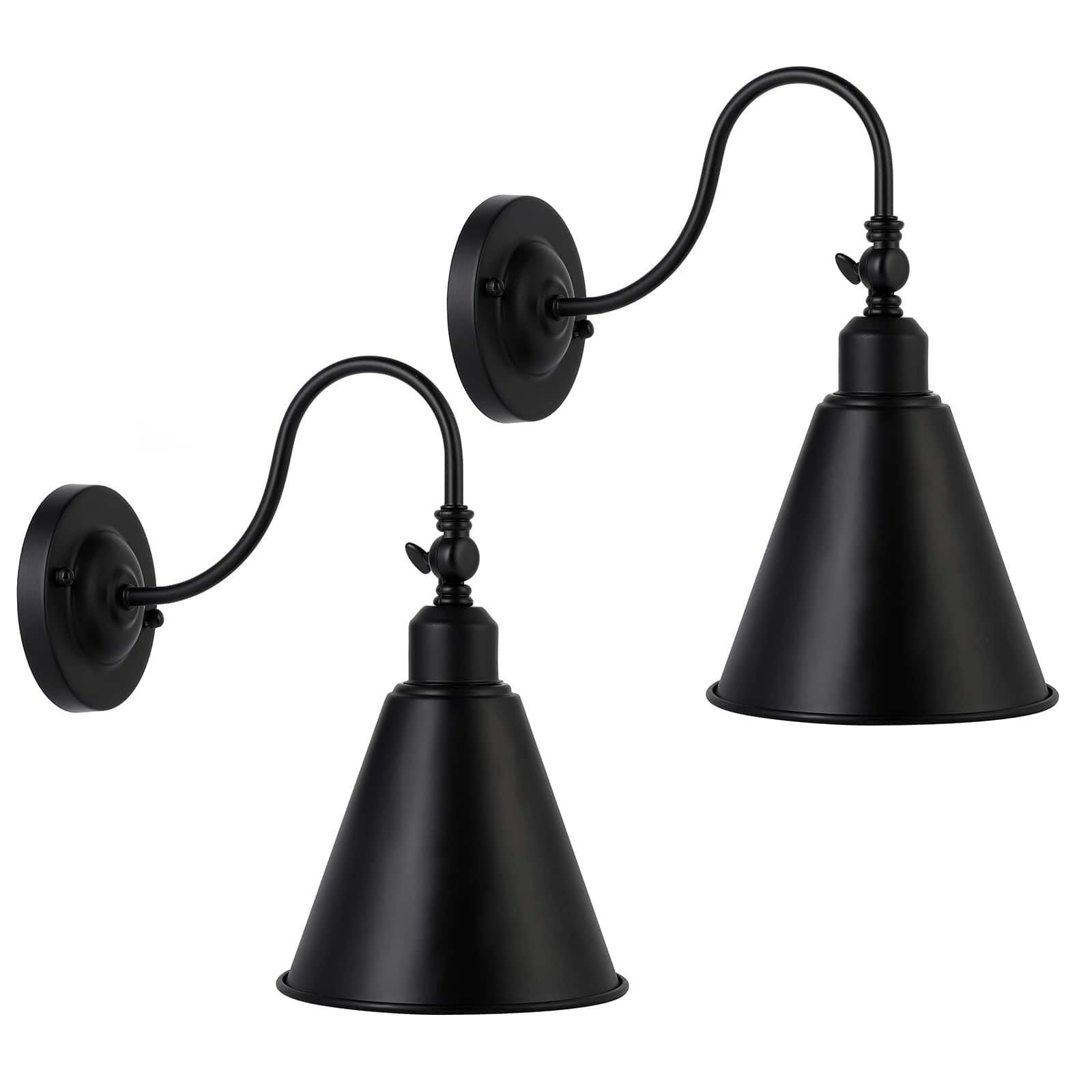 Oumilen - Swing Arm Wall Lamps Set of 2 - Rustic Vintage Black Wall Sconces with Adjustable Arm for Bedroom Bathroom Farmhouse