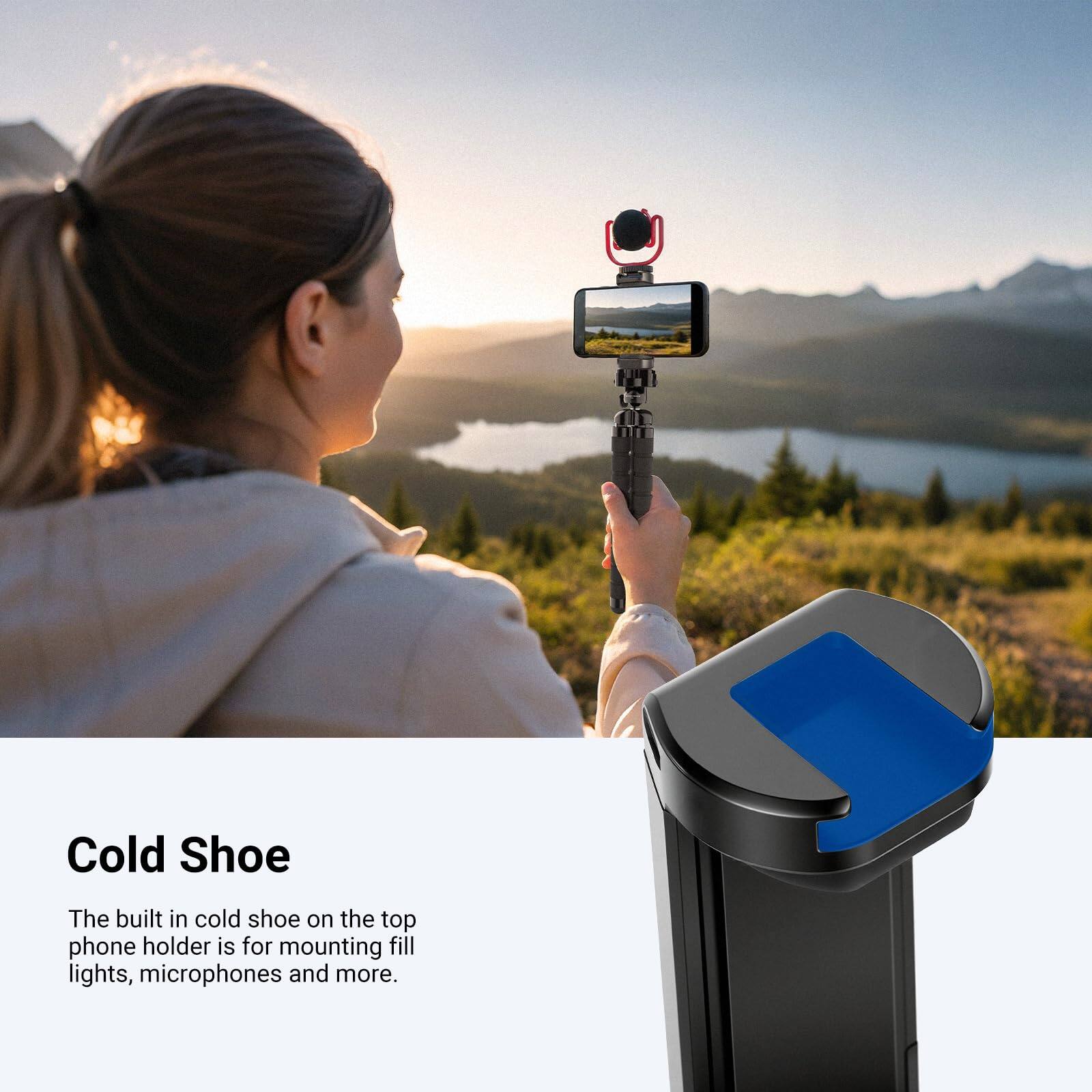 Cold Shoe

The built-in cold shoe on the top phone holder is for mounting fill lights, microphones, and more.