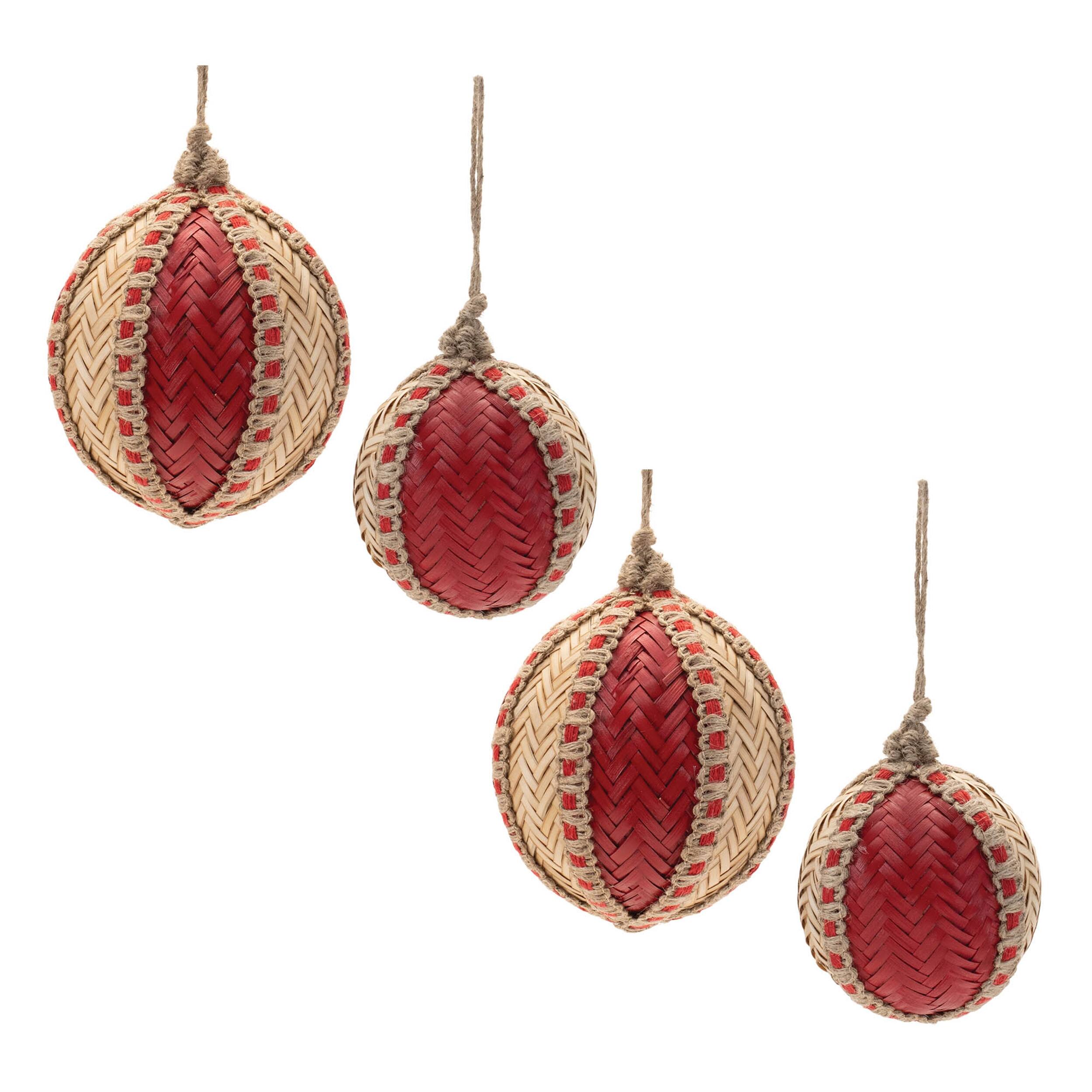 Alt View 2. BreeBe - Woven Bamboo Ornament (Set of 4) - Red, Beige.