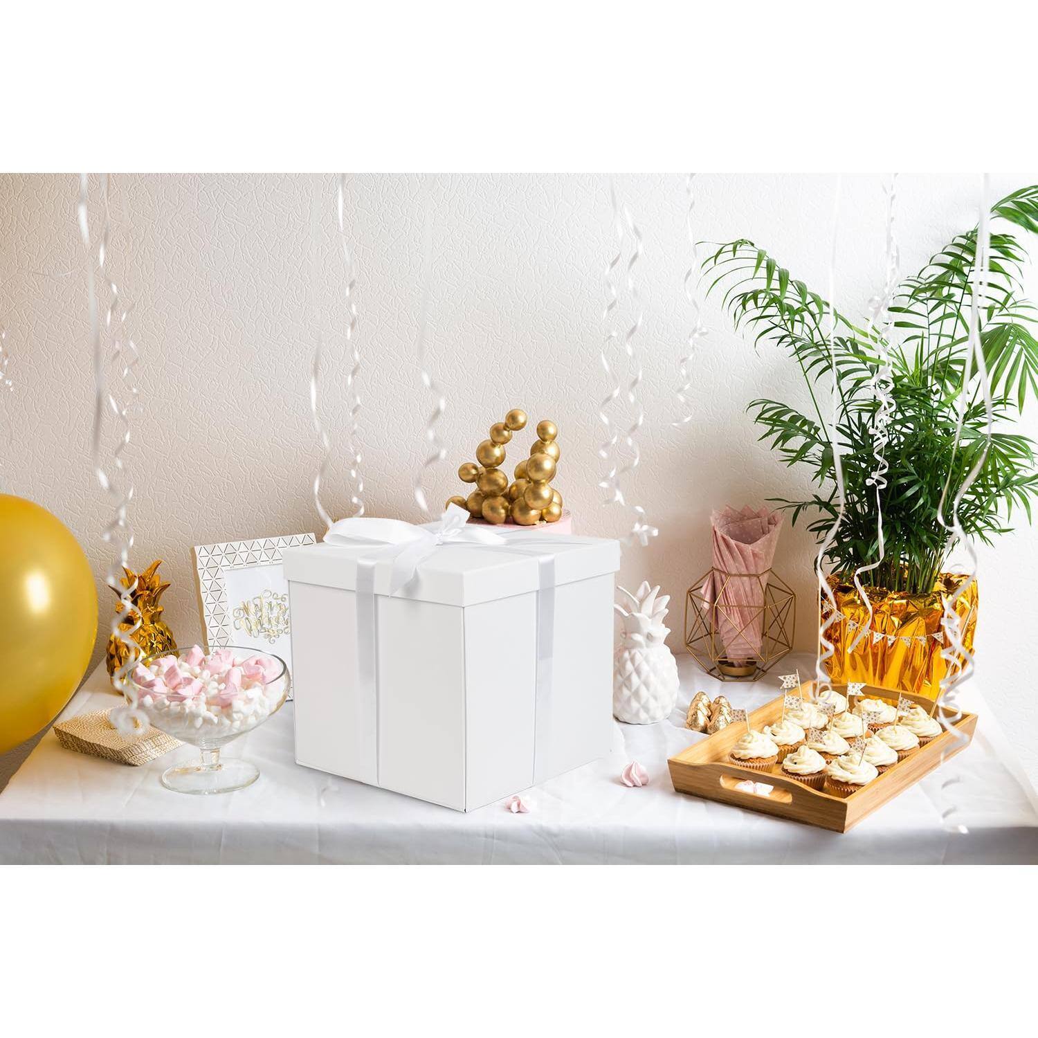 Alt View 4. Paradigms Interiors - 10" Large Gift Box With Lid And Ribbon White Paper Filler For Birthday Wedding Valentine's Day Mother's Ann... - Gold Christmas.