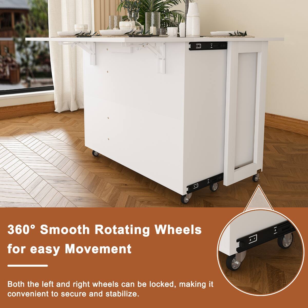 360° Smooth Rotating Wheels for easy Movement

Both the left and right wheels can be locked, making it convenient to secure and stabilize.
