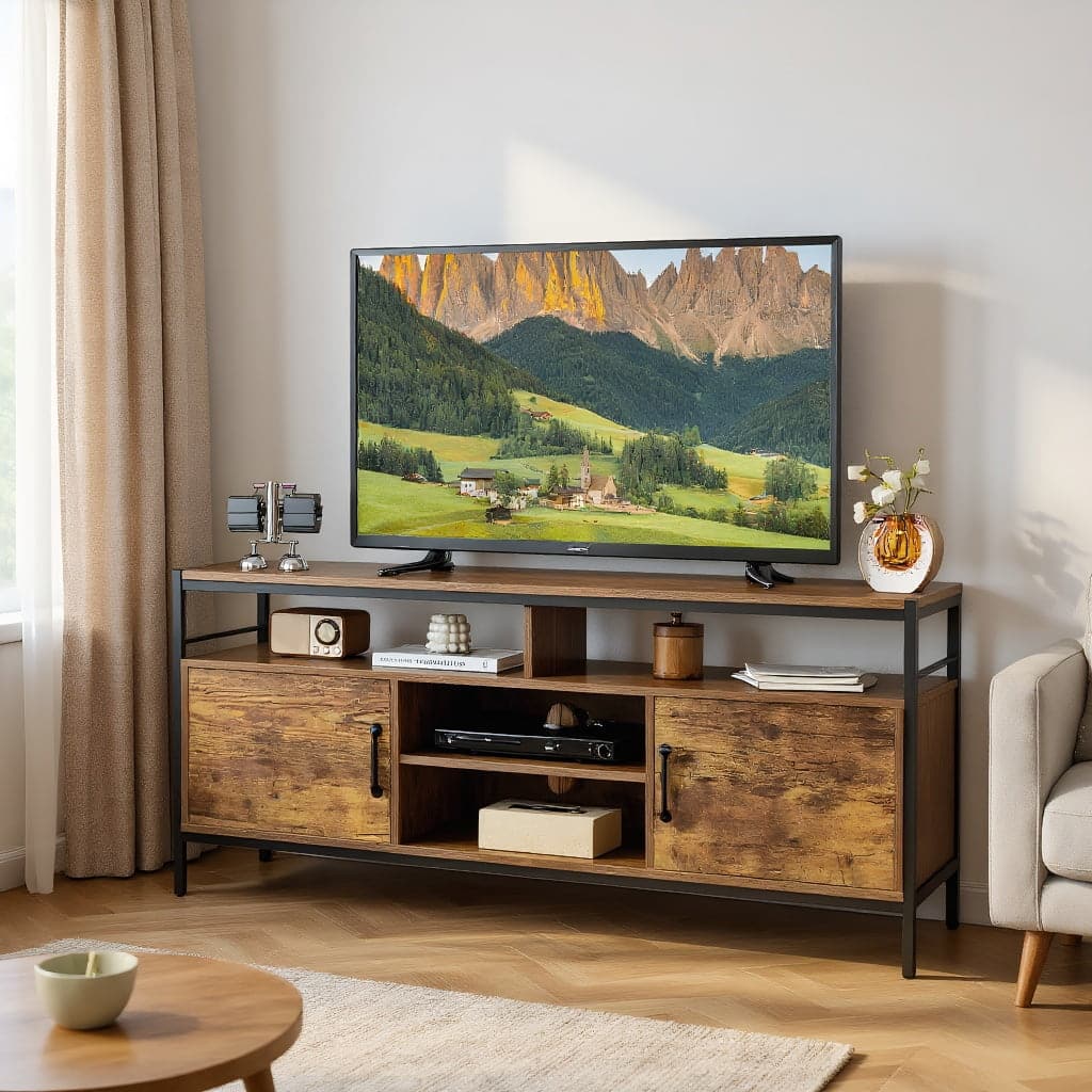 Kadyn - Modern 58 In Cabinet TV Stand - Black for Living Room with Cable Management for Living Room - Brown