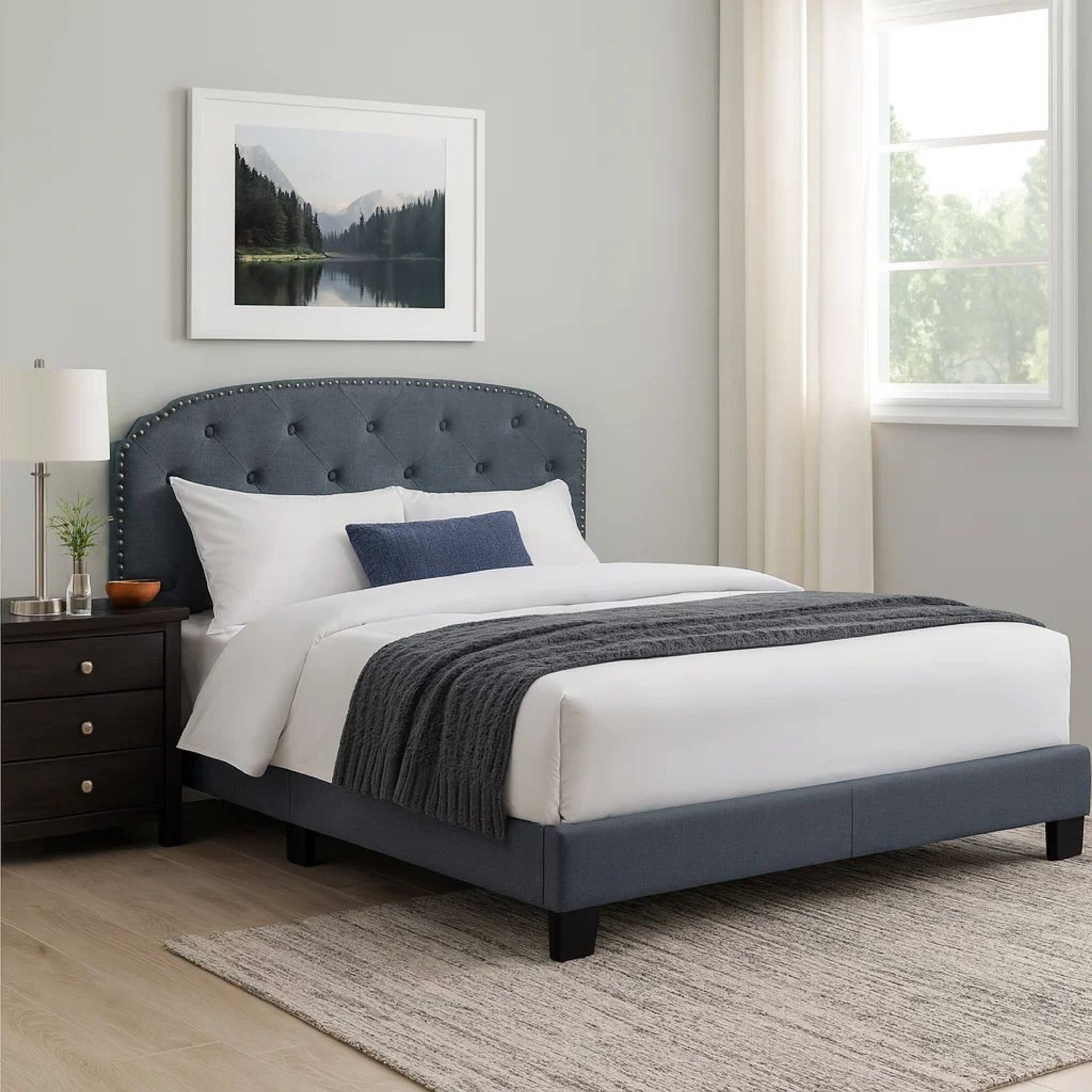 Alt View 4. Manhattan Lane - Full Bed with Button Tufted Scalloped Headboard - Gray.