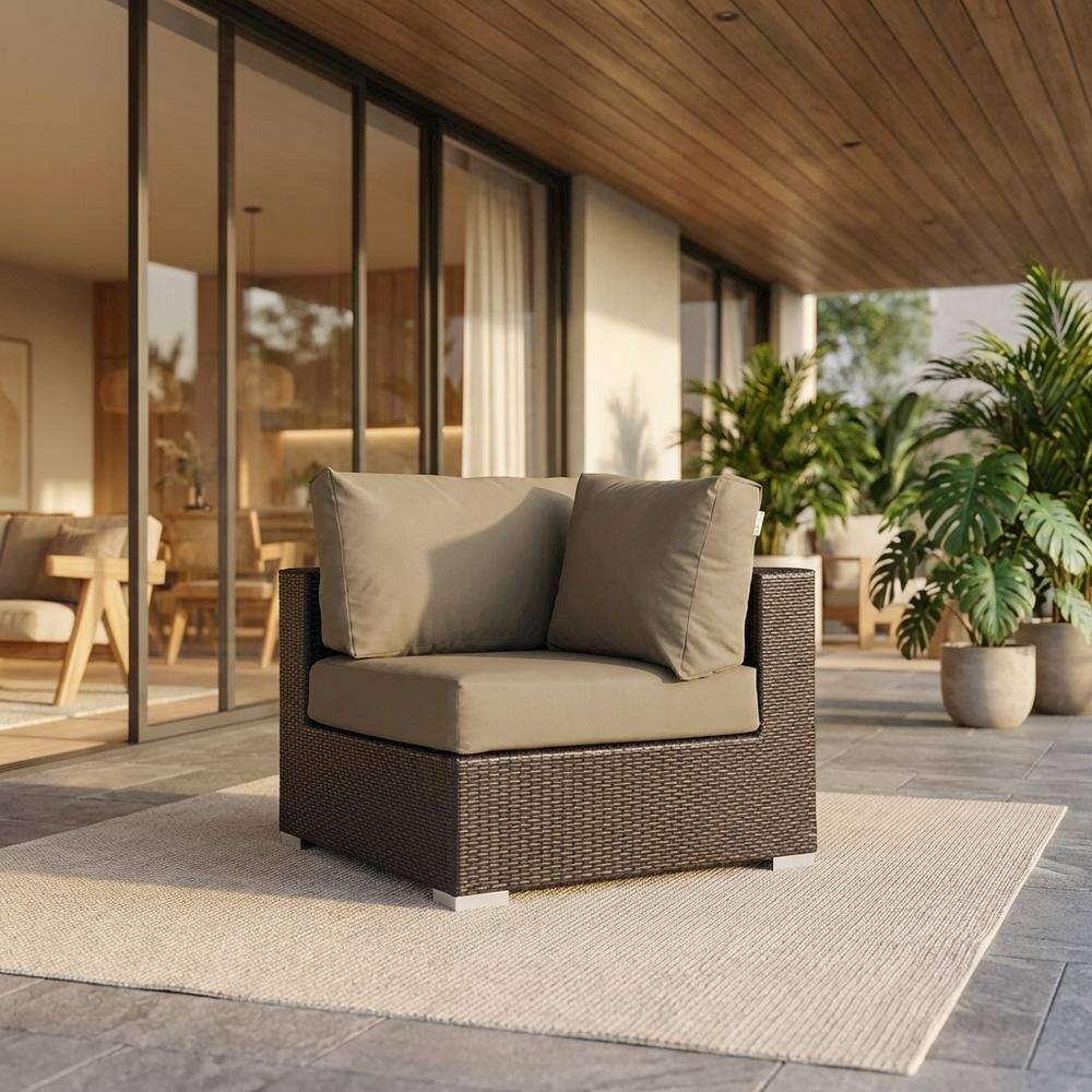 Angle. Outdoor Escape - Outdoor Patio Corner Sofa With Cushions For Cozy Outdoor Living - Brown.