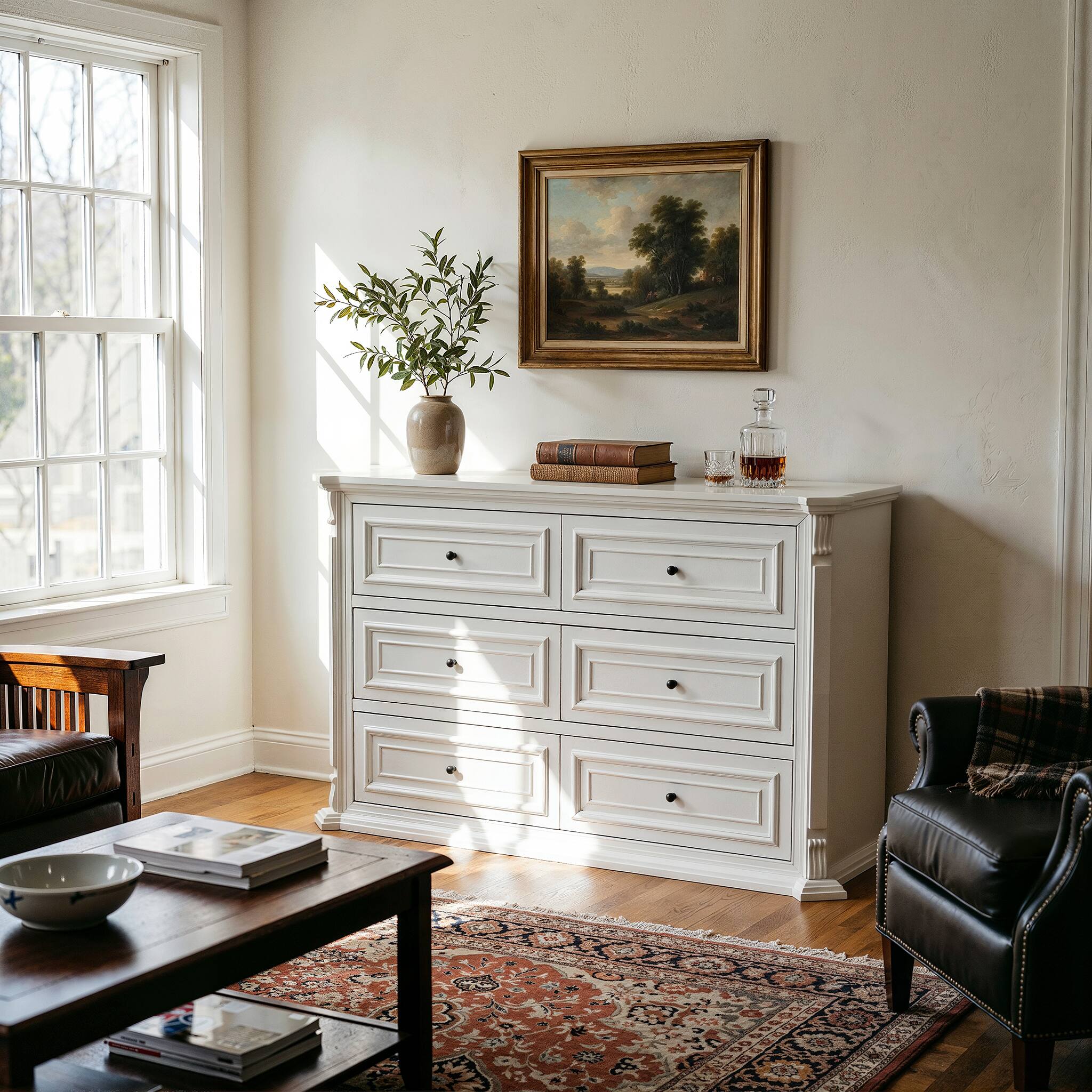 Alt View 4. Famapy - 6-drawer dresser, bedroom dresser, wide chest of drawers, storage dresser, European-style furniture, quiet-glide slides - White.