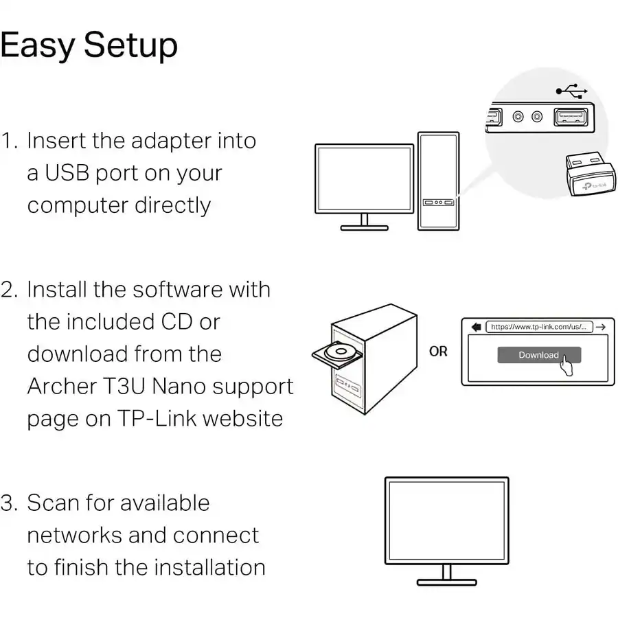 TP Link Archer T3U Nano AC1300 2.4G/5G Dual Band Nano USB WiFi Adapter ...