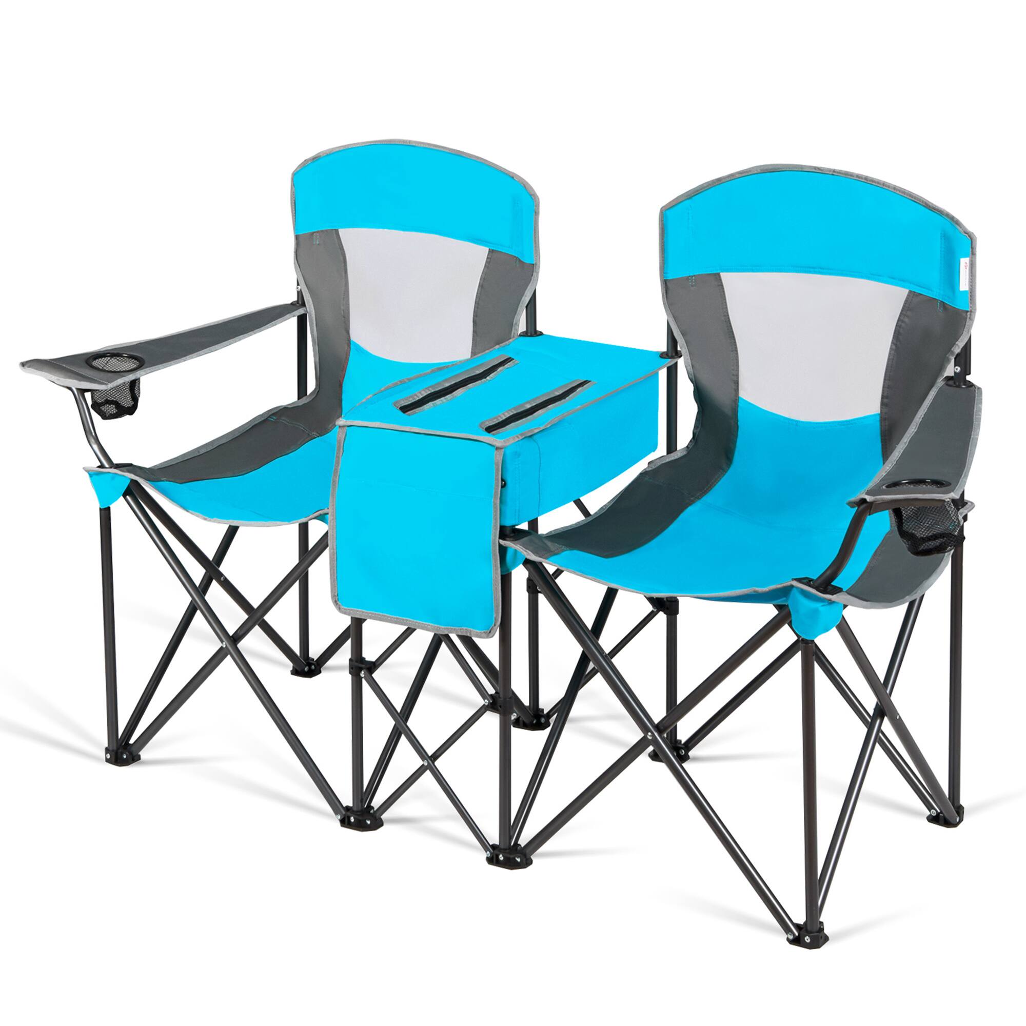 Alt View 5. Gymax - Gymax Folding 2-person Camping Chairs Double Sunshade Chairs w/ Canopy Blue - Blue.