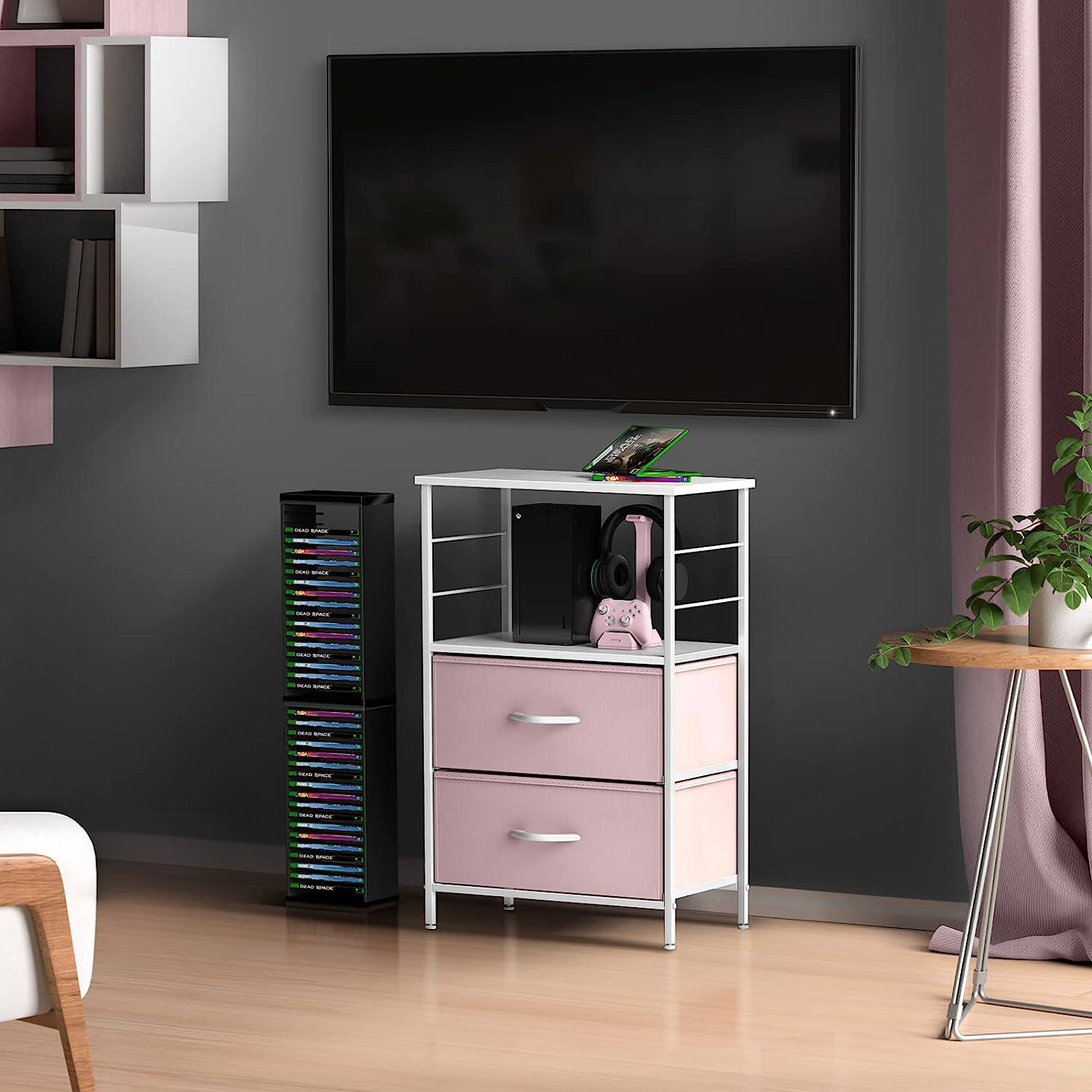 Alt View 2. Sorbus - Sorbus 2 Drawers Nightstand with Shelf - Steel Frame, Wood Top &Fabric Bins -Home, Bedroom, Office & More - Pink.