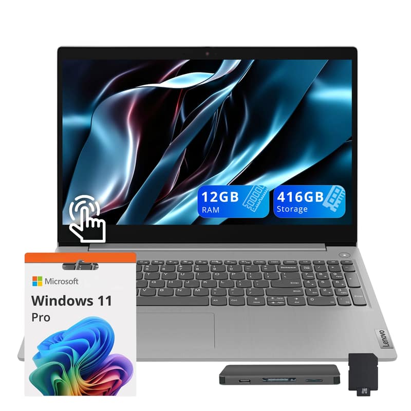 Lenovo - IdeaPad 3 15.6" HD Touch Laptop,Intel i5-1035G1,12GB RAM,256GB SSD+160GB Dock Set,Intel UHD GPU,Win 11 Pro - Gray