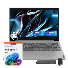 Lenovo - IdeaPad 3 15.6" HD Touch Laptop,Intel i5-1035G1,12GB RAM,256GB SSD+160GB Dock Set,Intel UHD GPU,Win 11 Pro - Gray