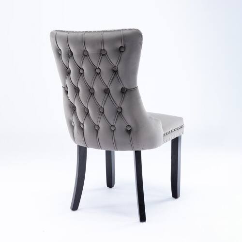 Left. LUCKY ONE - Assembled Wing-Back Dining Chair Set of 2 with Nailhead Trim Solid Wood Legs Upholstered Side Chair - Gray.