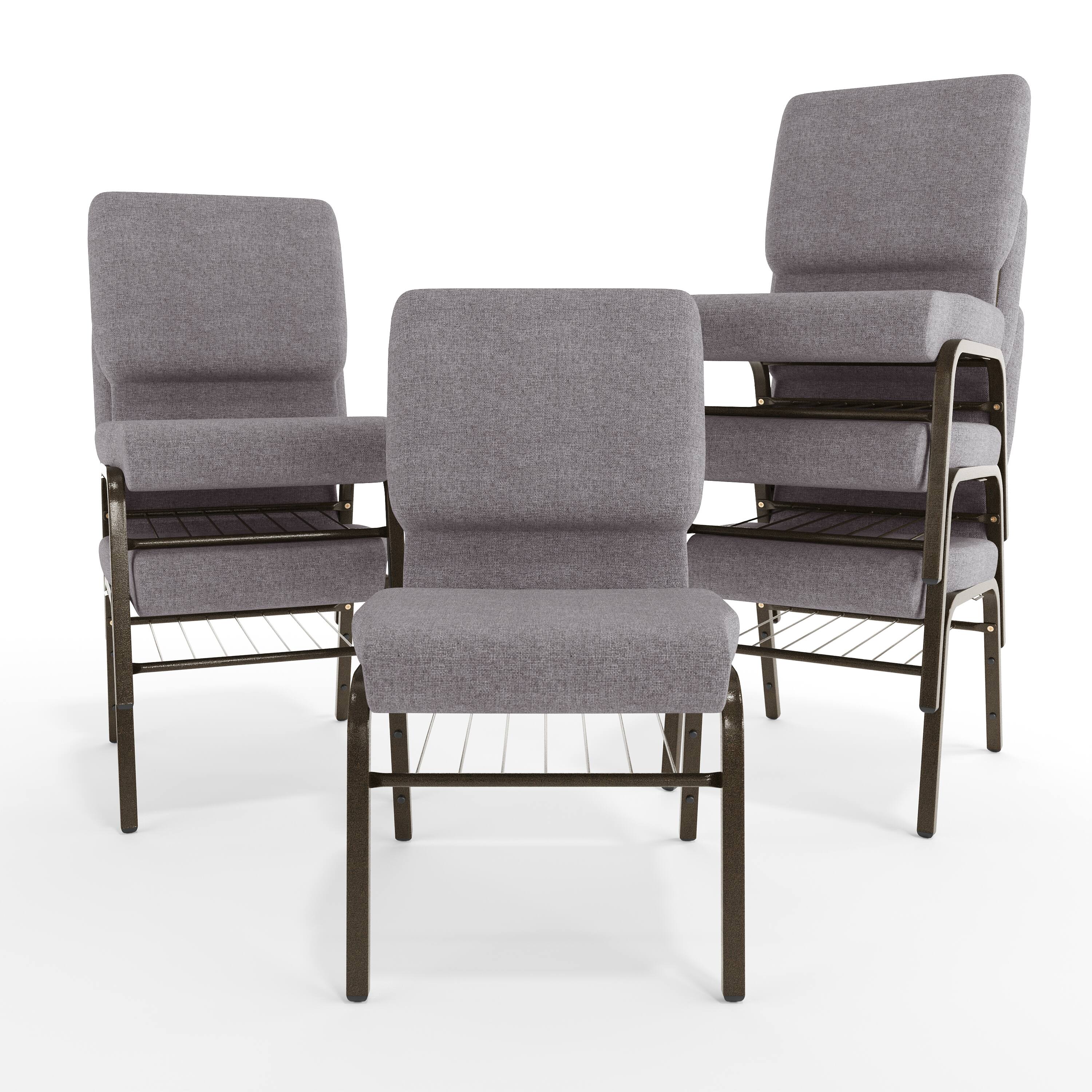 Alt View 10. Emma + Oliver - 18.5"W Church/Reception Guest Chair with Book Rack - Gray Fabric/Gold Vein Frame.