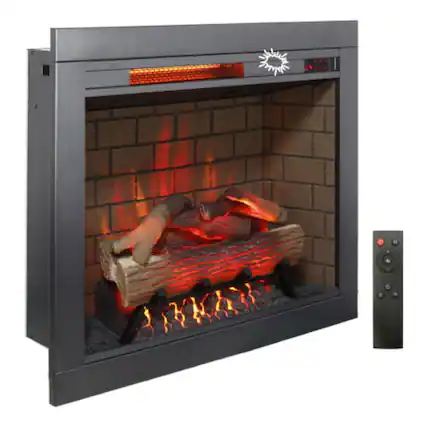 Front. Rbied - 28in Infrared Fireplace Insert with Trim and Sound - Antique Black.