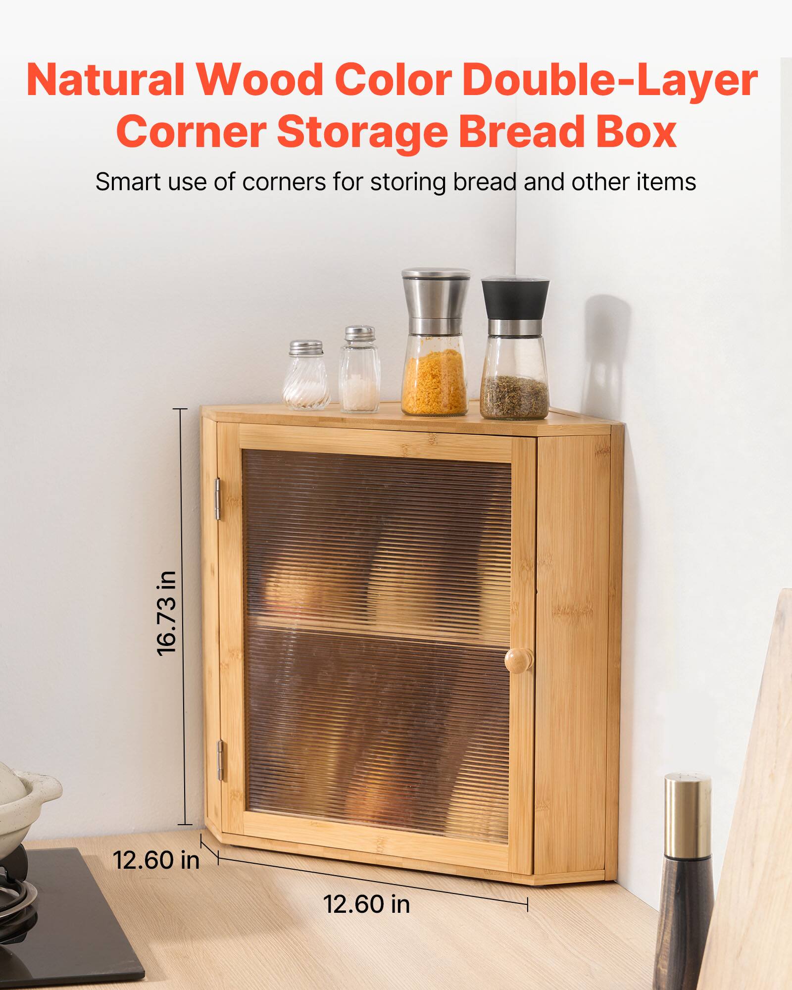 Natural Wood Color Double-Layer Corner Storage Bread Box

Smart use of corners for storing bread and other items.

Dimensions: 16.73 in x 12.60 in x 12.60 in