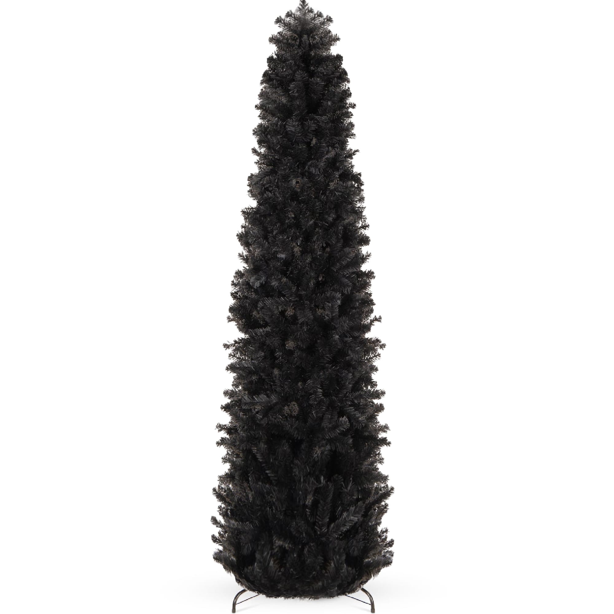 Best Choice Products - 9ft Artificial Holiday Christmas Pencil Tree w/ 1,300 Tips, Metal Base - Black