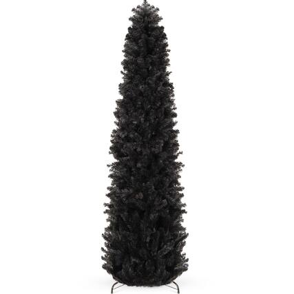 Front. Best Choice Products - Best Choice Products 9ft Black Artificial Holiday Christmas Pencil Tree w/ 1,300 Tips, Metal Base - Black.