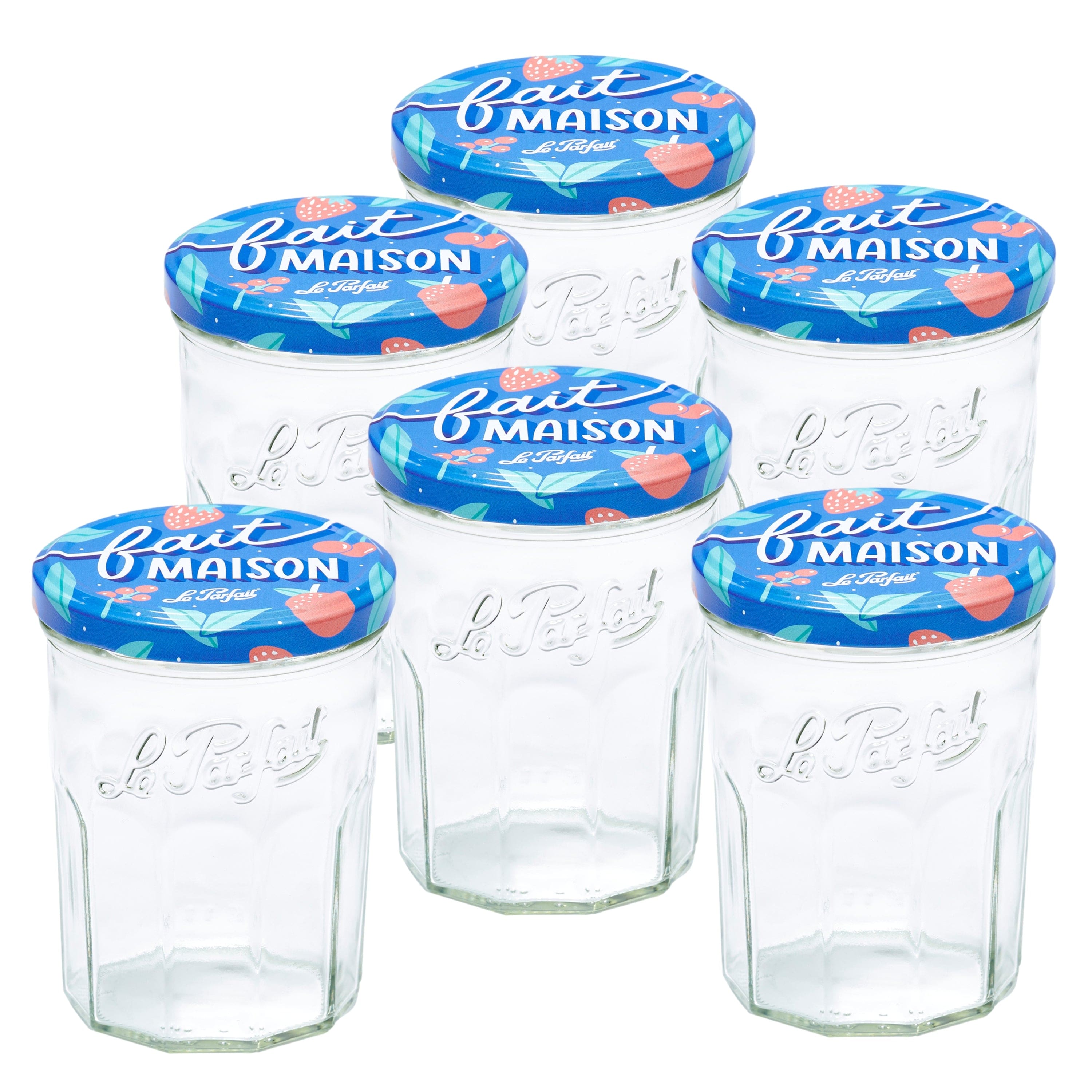 Le Parfait - Jam Jar - 385ml Faceted French Glass Jelly Jar w/Twist Lid, Berry, 13oz (Pack of 6)