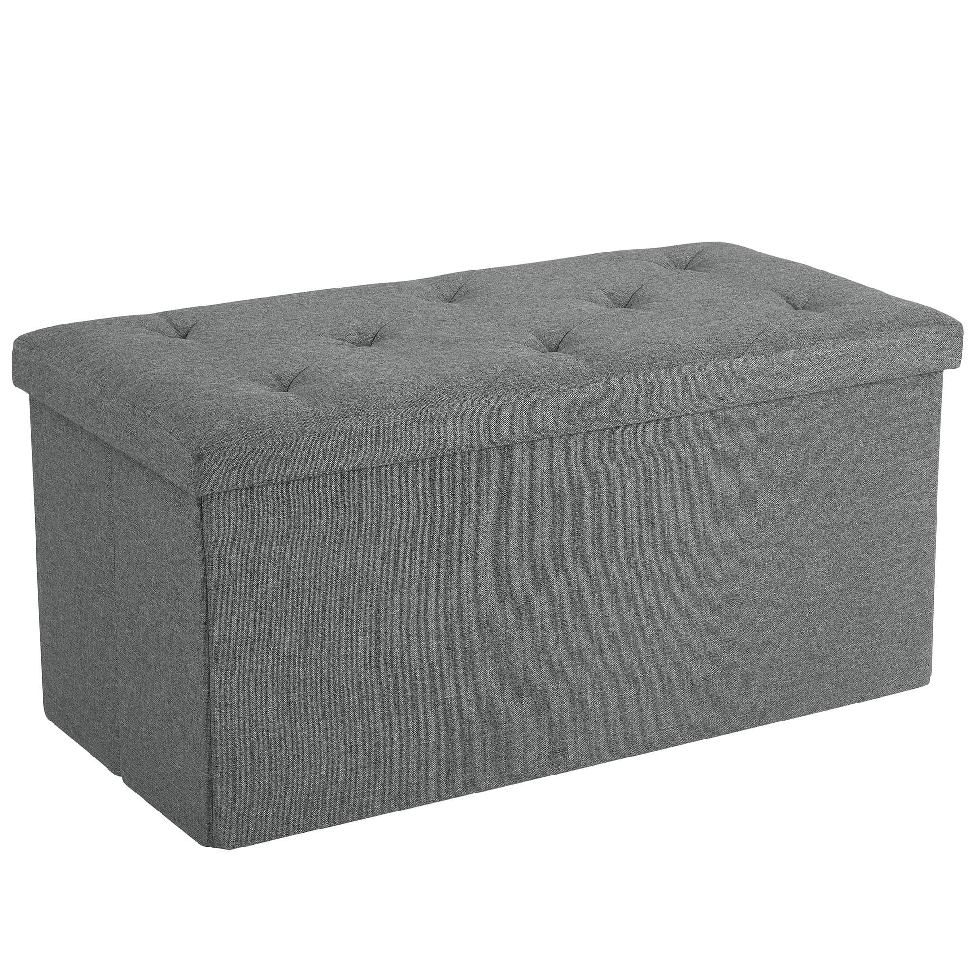 Vecelo - 30" Storage Ottoman Bench with Folding Design, Large Capacity Linen Storage Bench for Bedroom & Living Room - Dark Gray