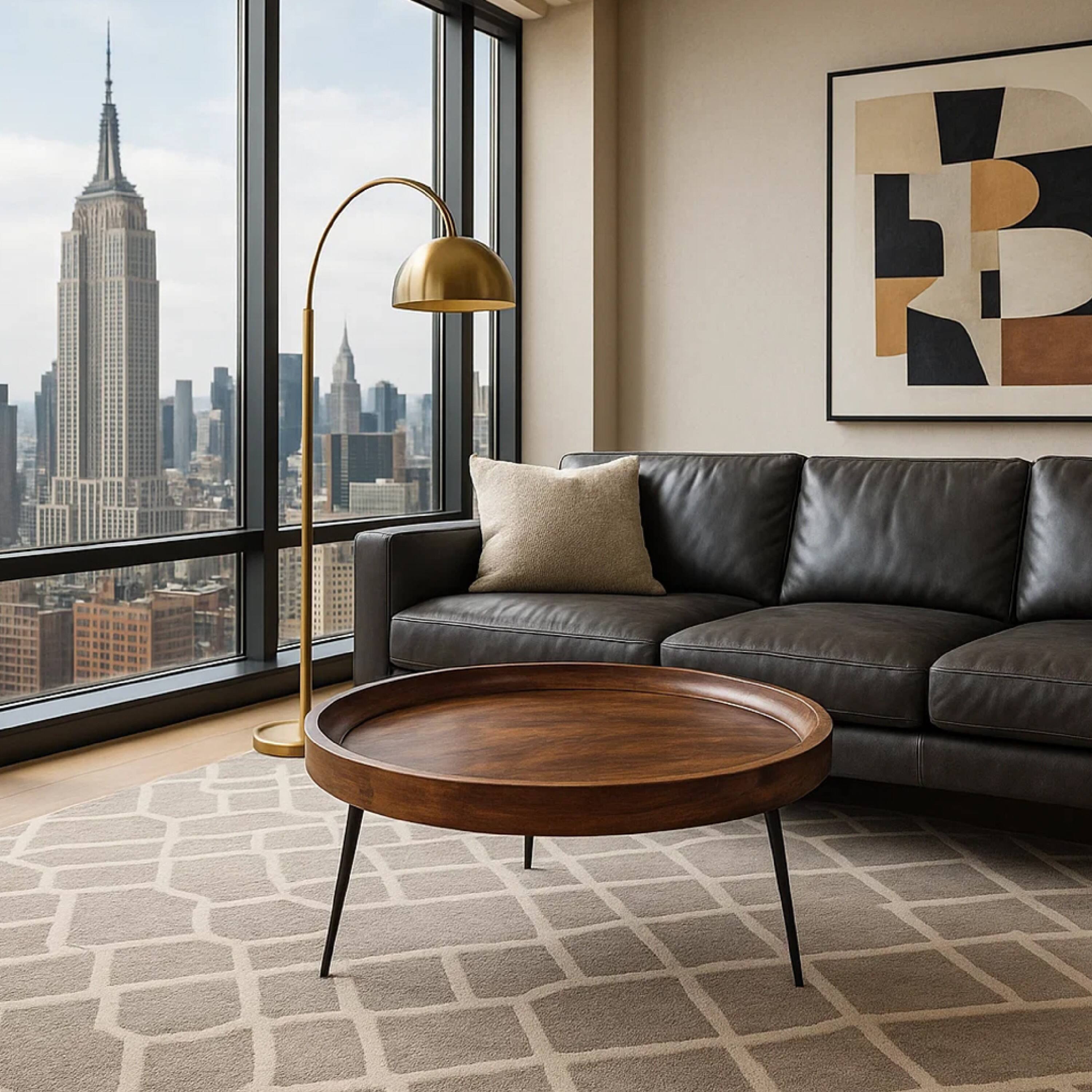 Alt View 7. Manhattan Lane - Gia Round Mango Wood Coffee Table With Splayed Metal Legs - Brown and Black.