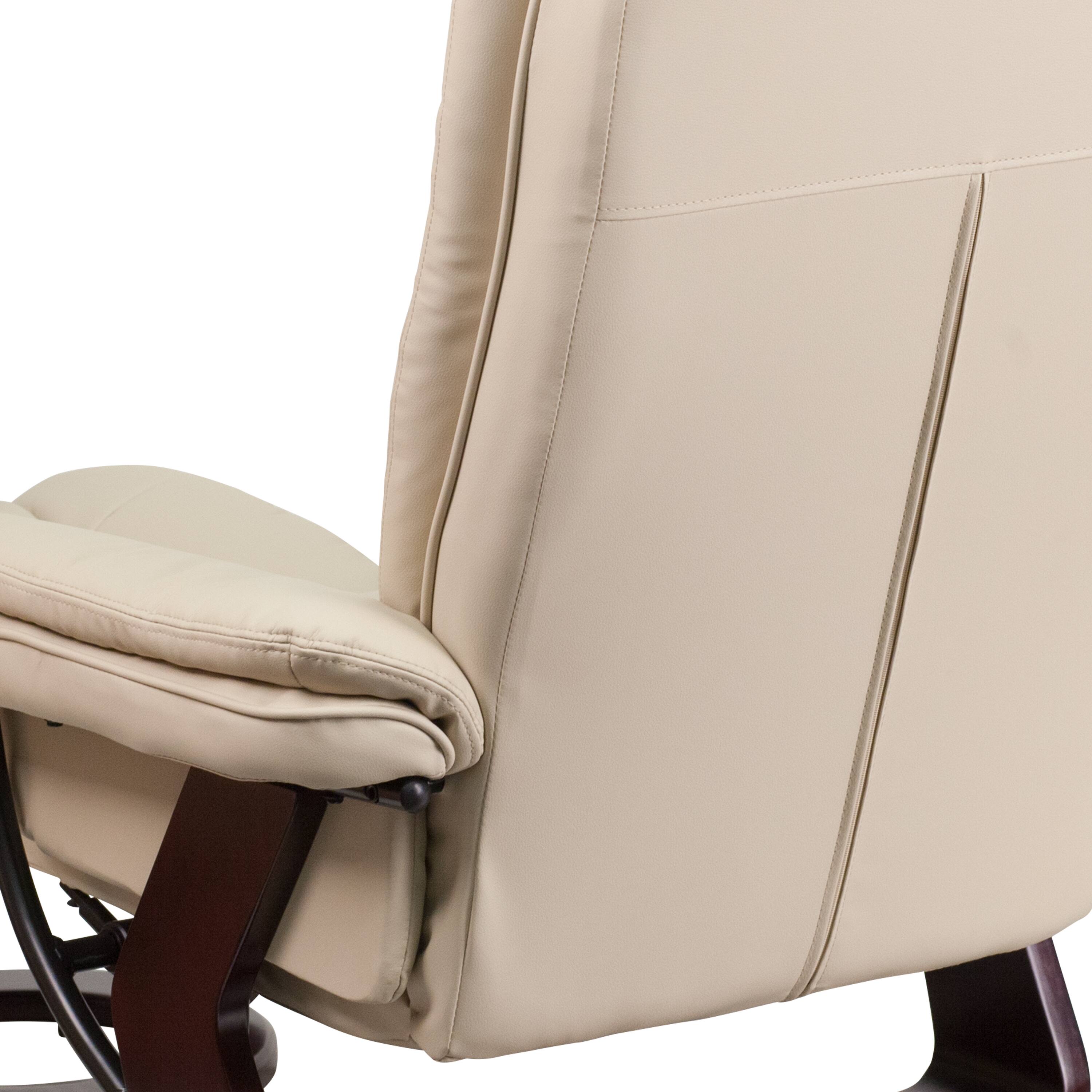Alt View 17. Alamont Home - Bali Beige LeatherSoft Multi-Position Recliner &Ottoman w/Swivel Mahogany Wood Base - Beige.
