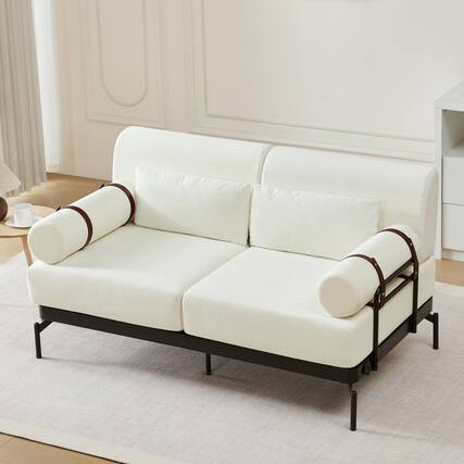 Front. GOODSILO - Modern Loveseat Sofa 59"" Couch 2-Seater with USB Ports & Unique Armrests - Beige.