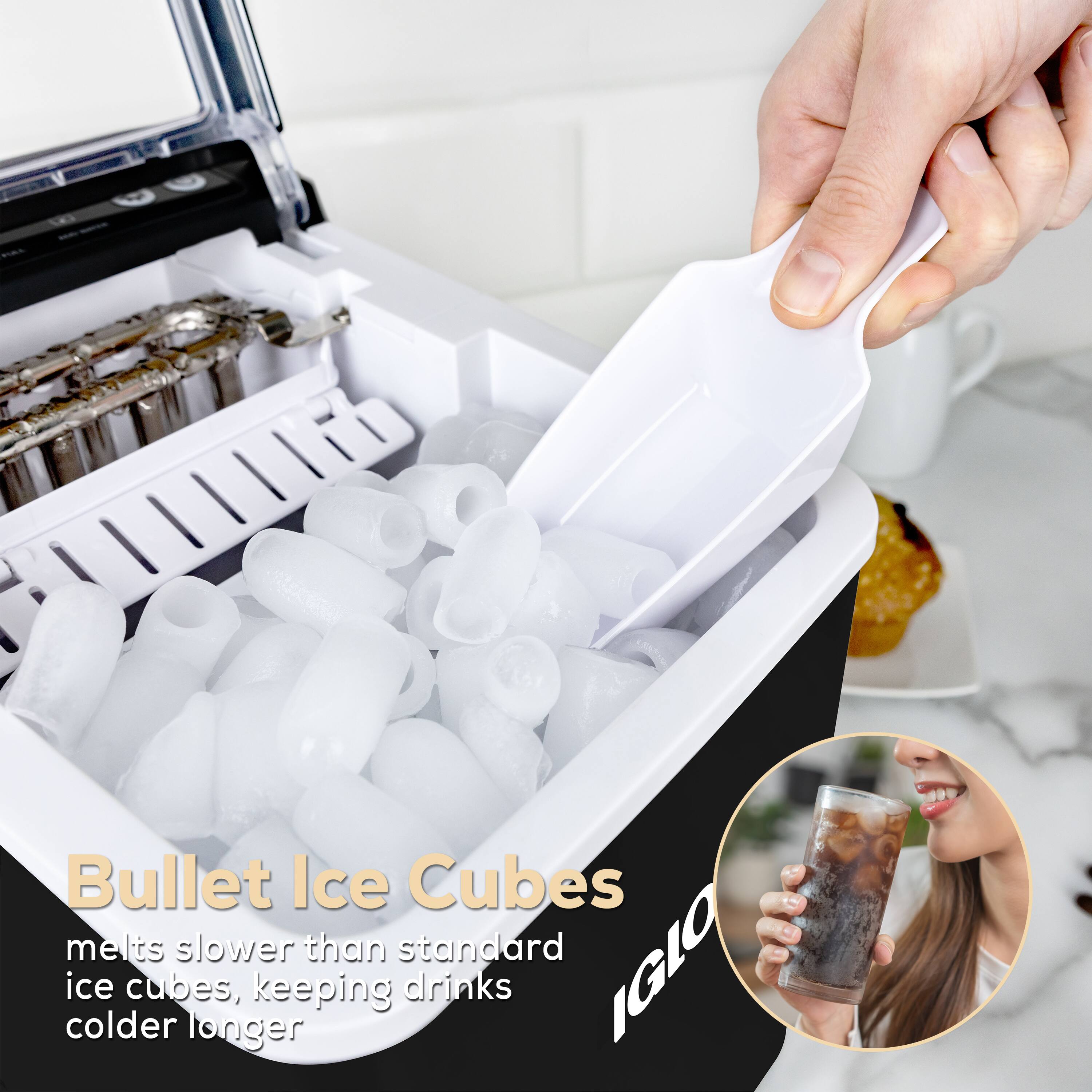 Bullet Ice Cubes melts slower than standard ice cubes, keeping drinks colder longer.