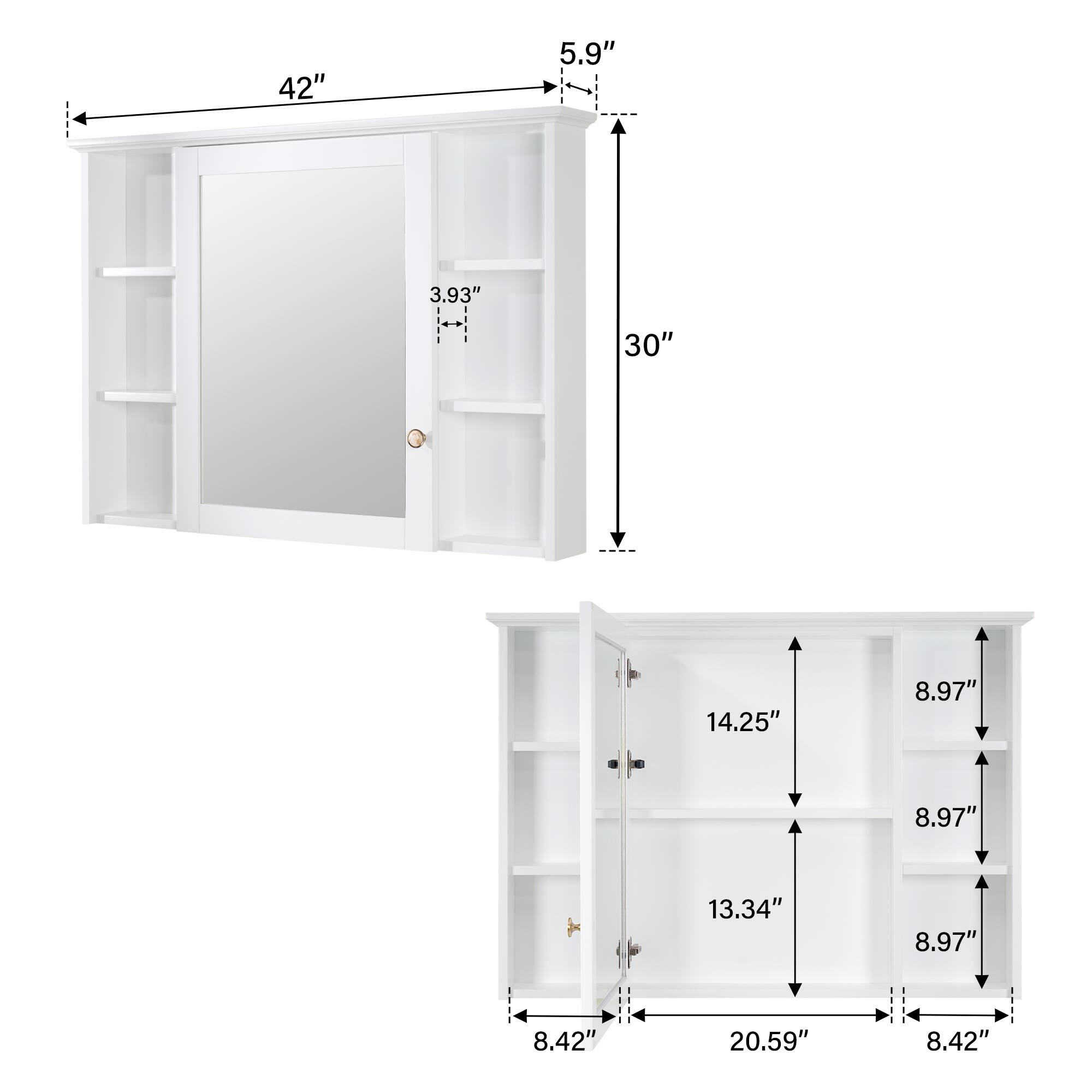 42" x 5.9" x 30"  
3.93"  
14.25" x 8.97" x 8.97" x 13.34" x 8.97" x 8.42" x 20.59" x 8.42"