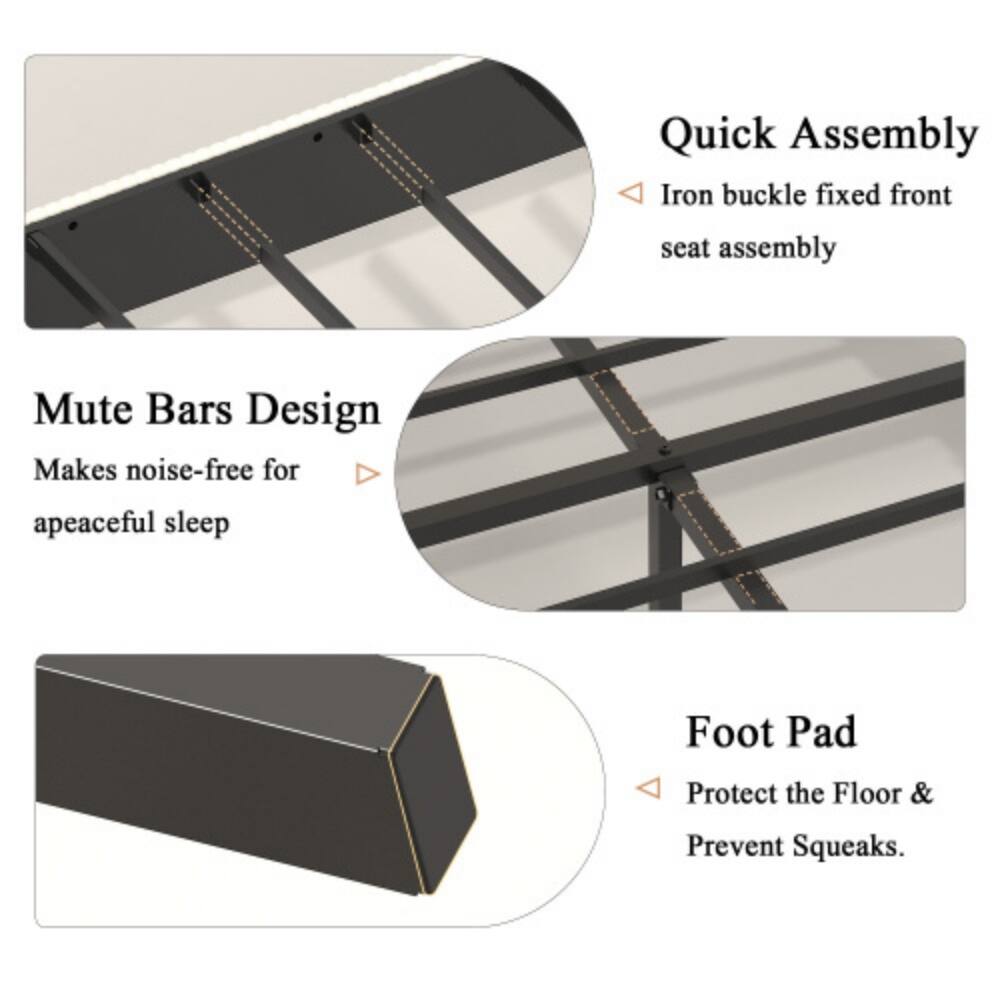 Quick Assembly  
Iron buckle fixed front seat assembly  

Mute Bars Design  
Makes noise-free for a peaceful sleep  

Foot Pad  
Protect the Floor & Prevent Squeaks.