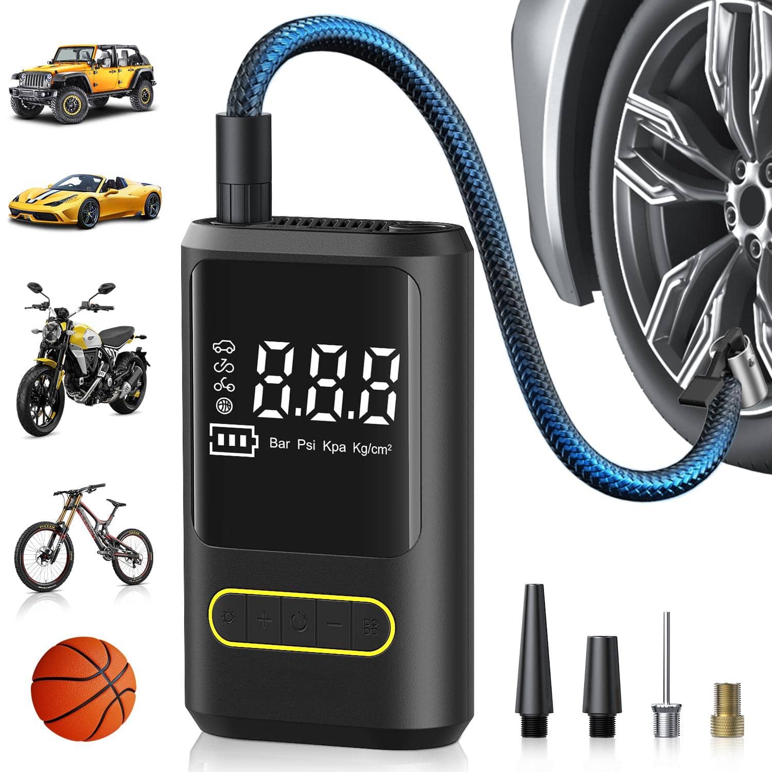 JETRANSPORT - Tire Inflator Portable Air Compressor Electric Bike Pump With Digital Gauge 150 Psi Cordless For Car Tires - Default