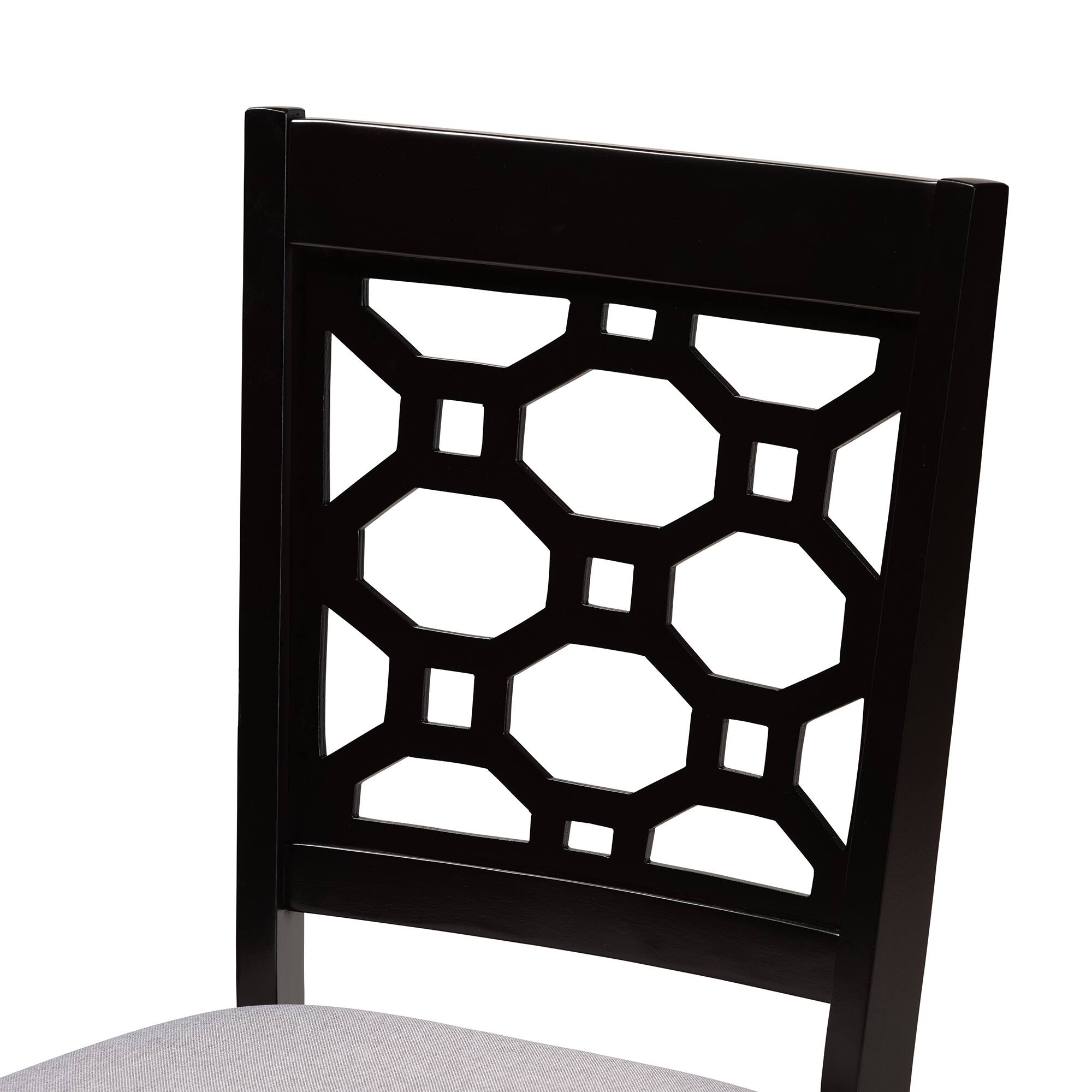 Left. Baxton Studio - Peter Modern Fabric Upholstered and Finished Wood 4-Piece Dining Chair Set - Grey/Dark brown.