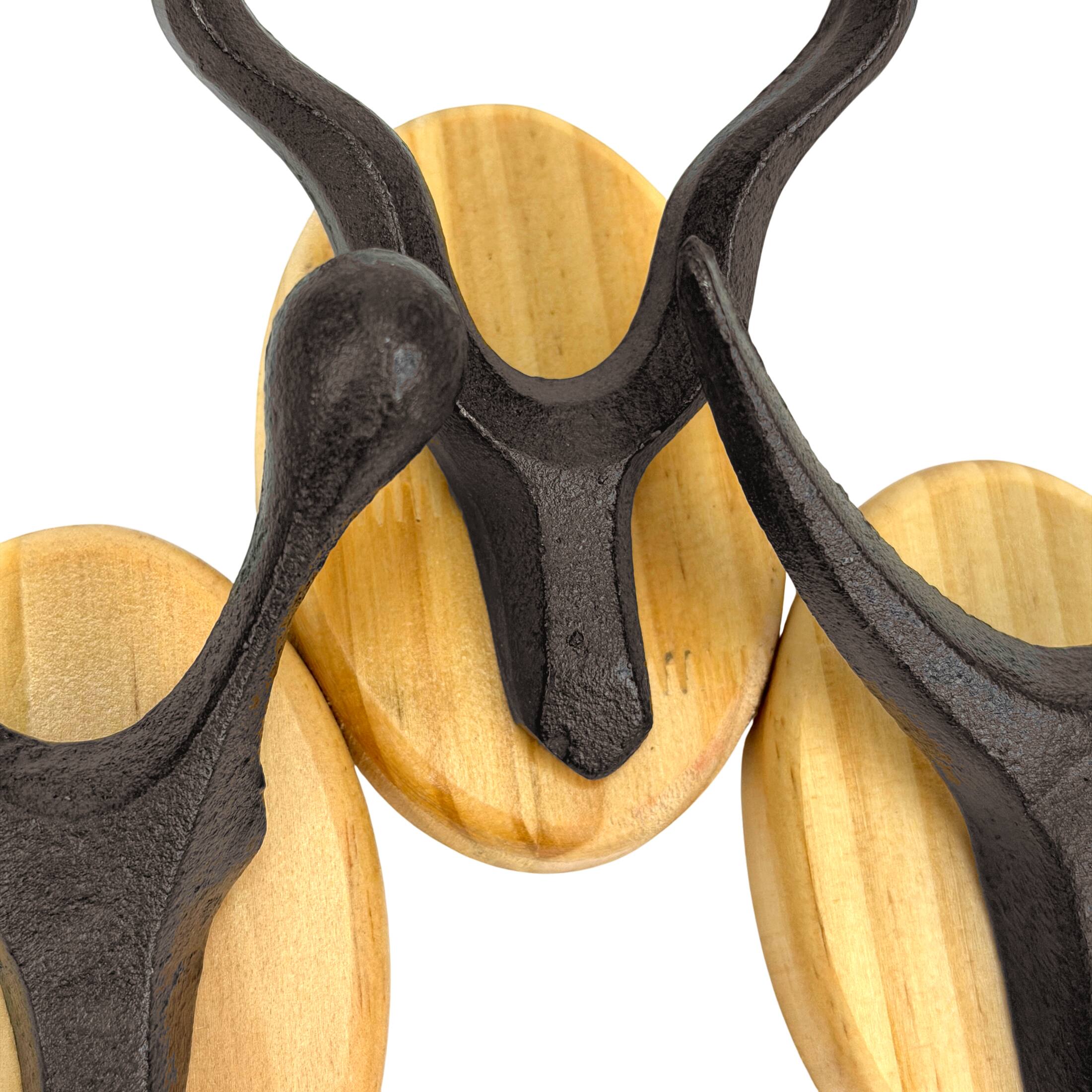 Alt View 9. Zeckos - Cast Iron Antler Wall Hook Set of 3 with Wood Backs Dark Brown 3.5 Inch - Dark Brown.